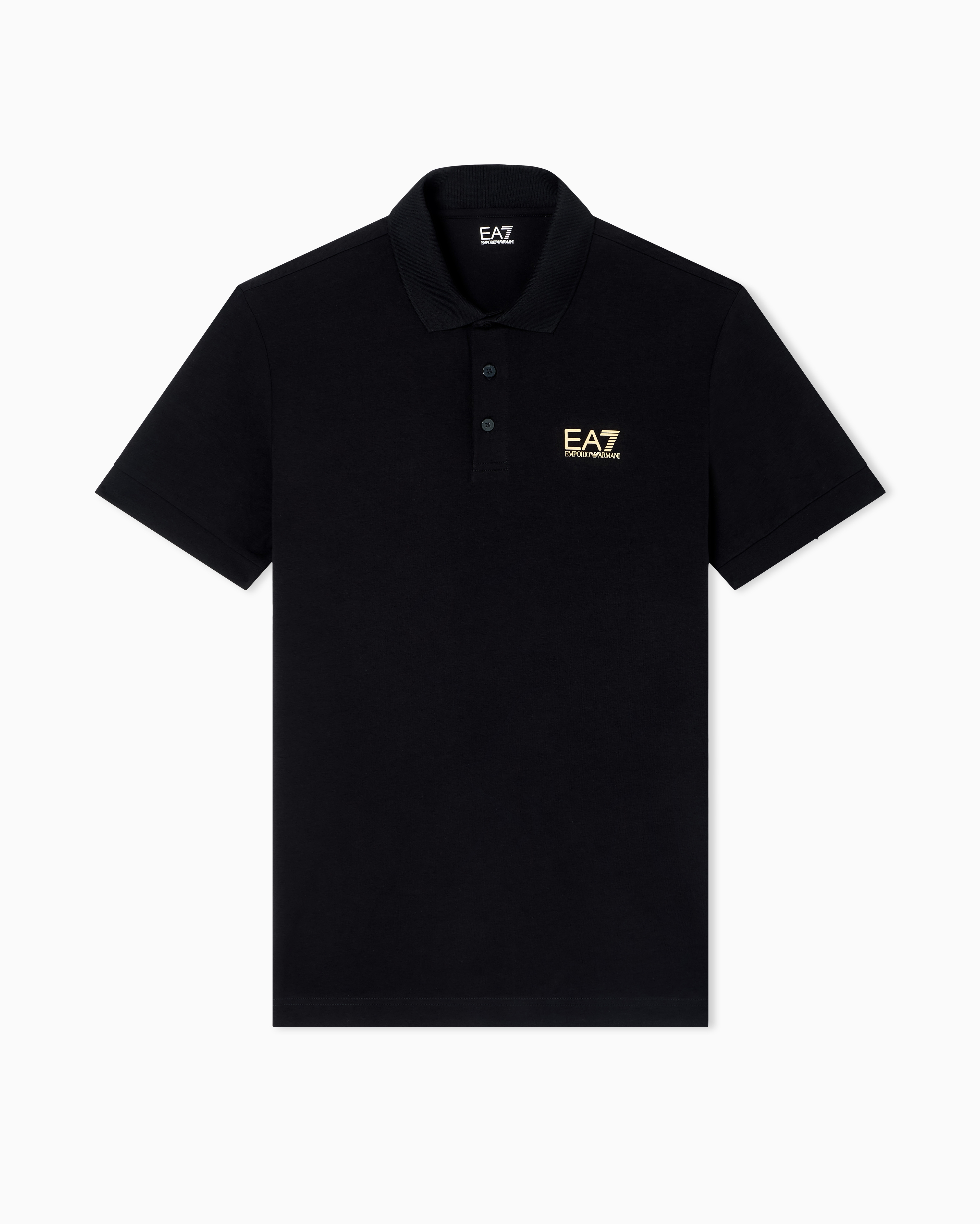 Ea7 Black Stretch Polo In Cotton Jersey With Chest Logo Core Identity