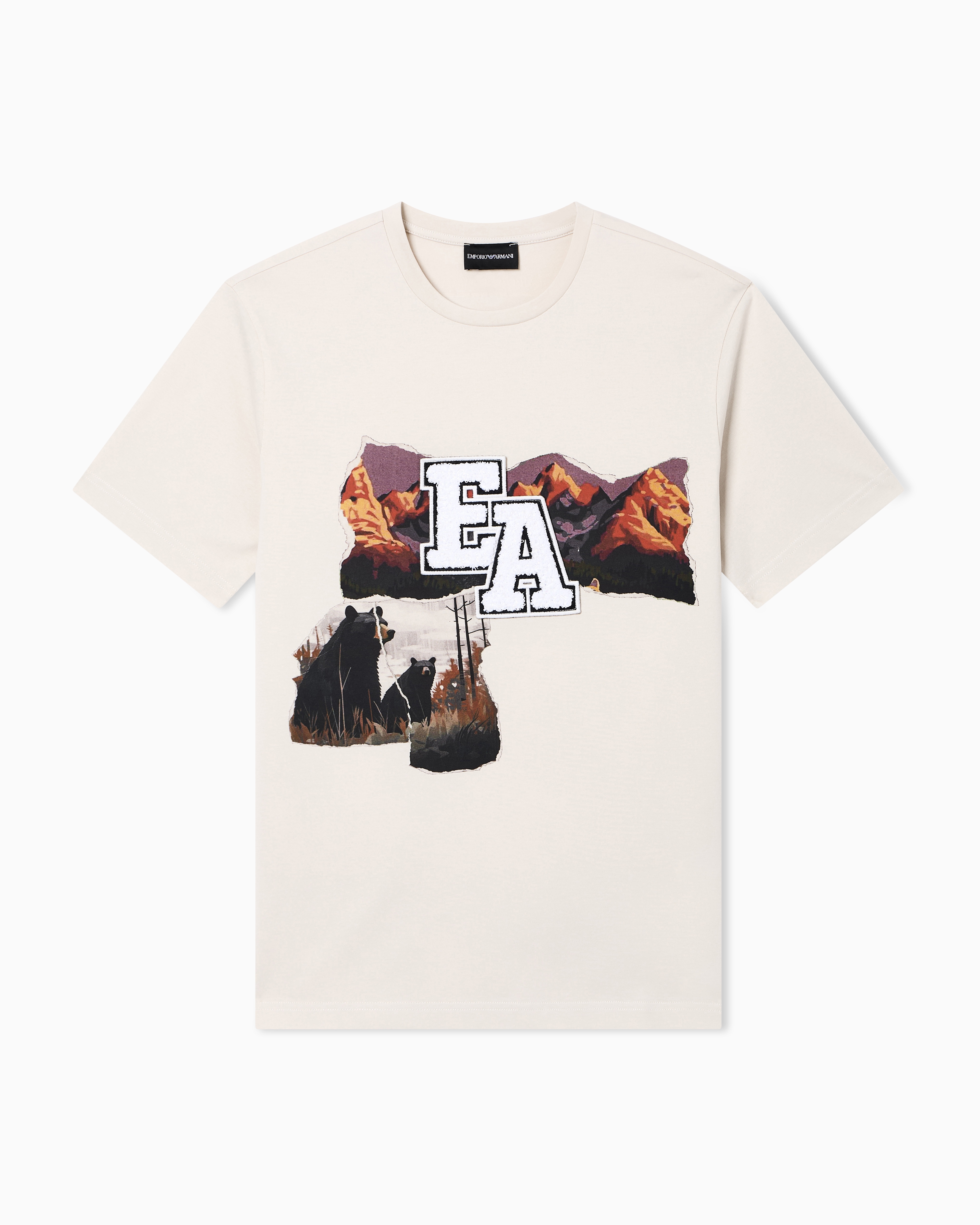 Emporio Armani Beige Après Mountain-Print Jersey T-Shirt