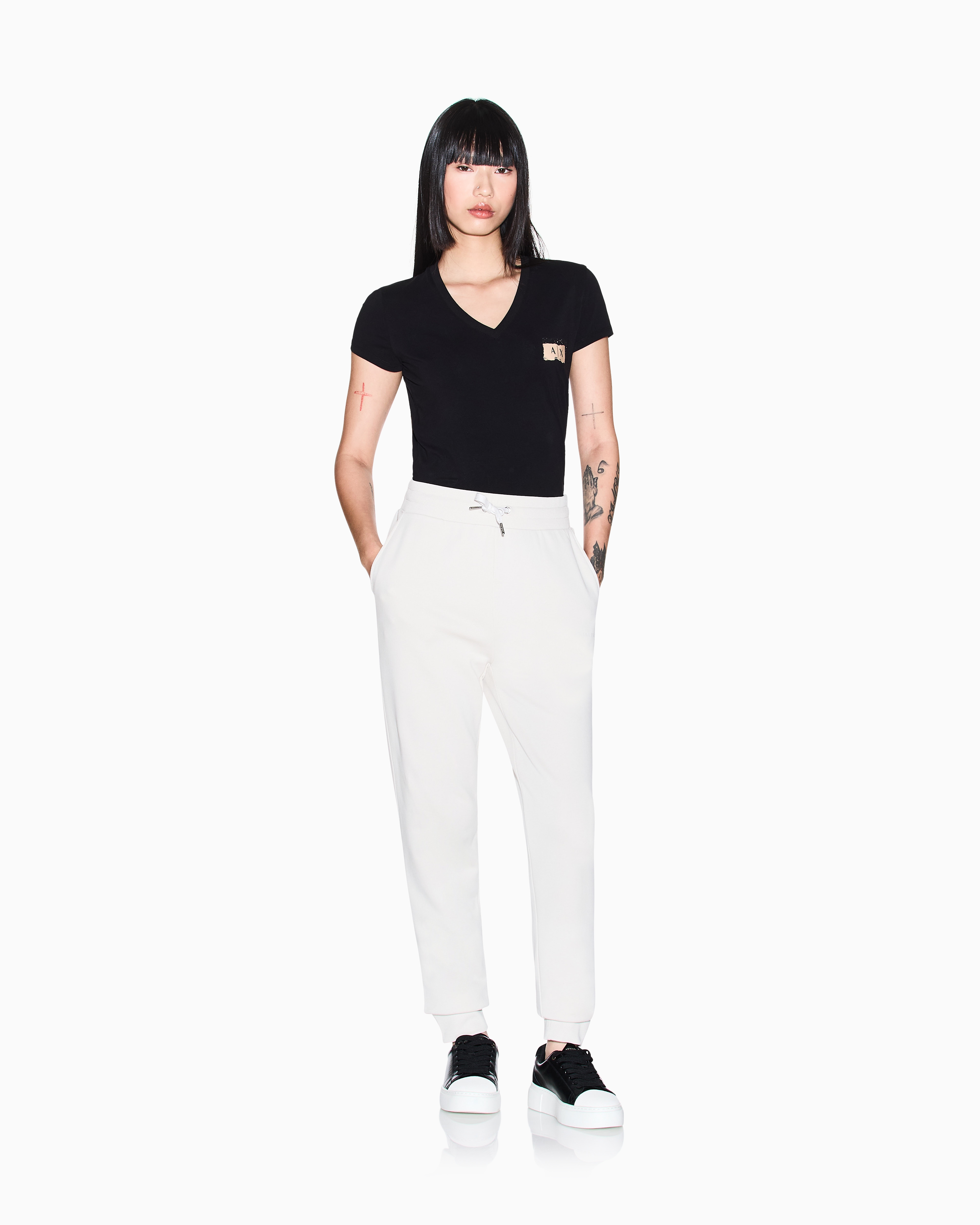 Armani Exchange Relaxed Fit Trousers In White
