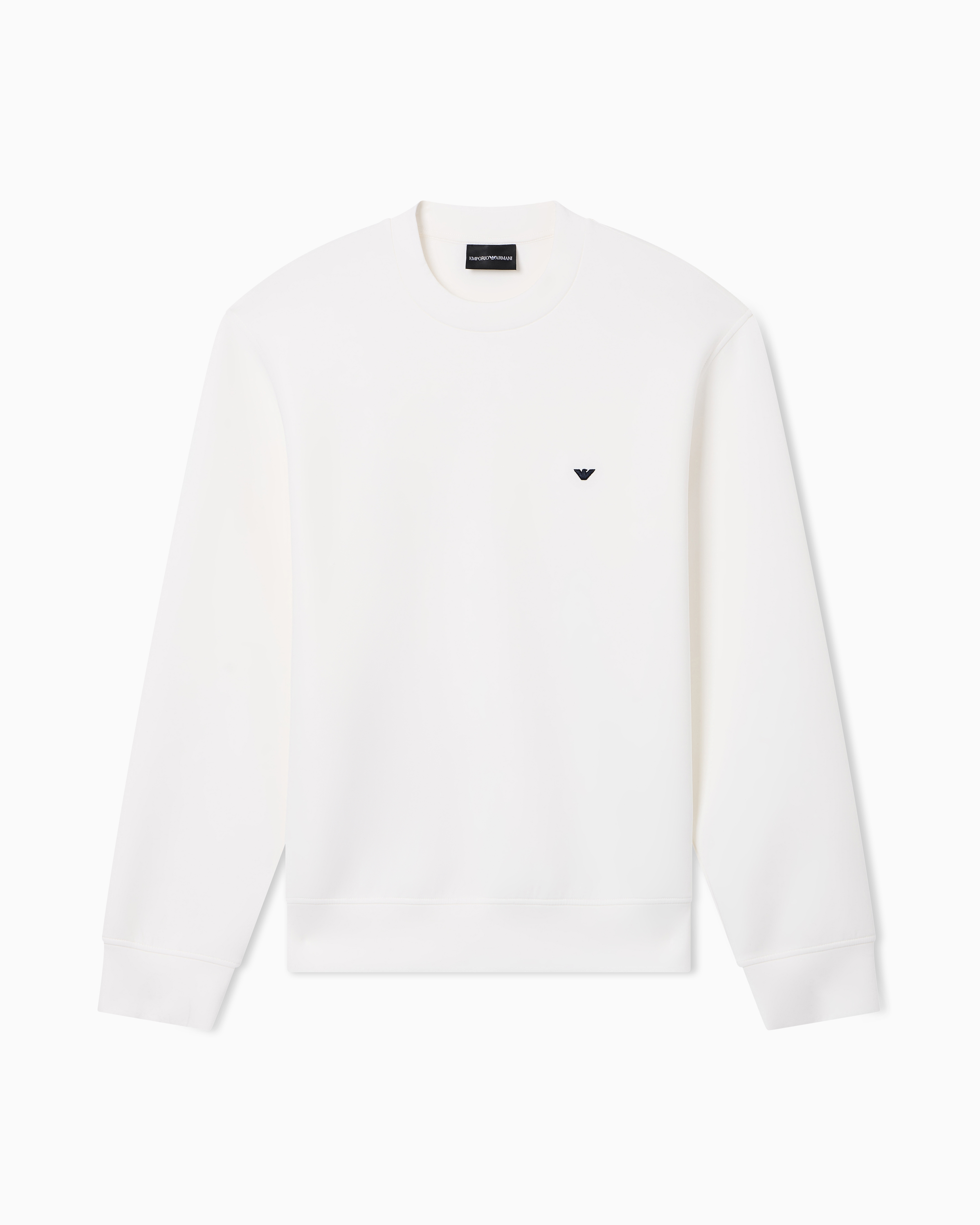 Emporio Armani Men's White Double Jersey Sweatshirt With Micro Eagle Embroidery