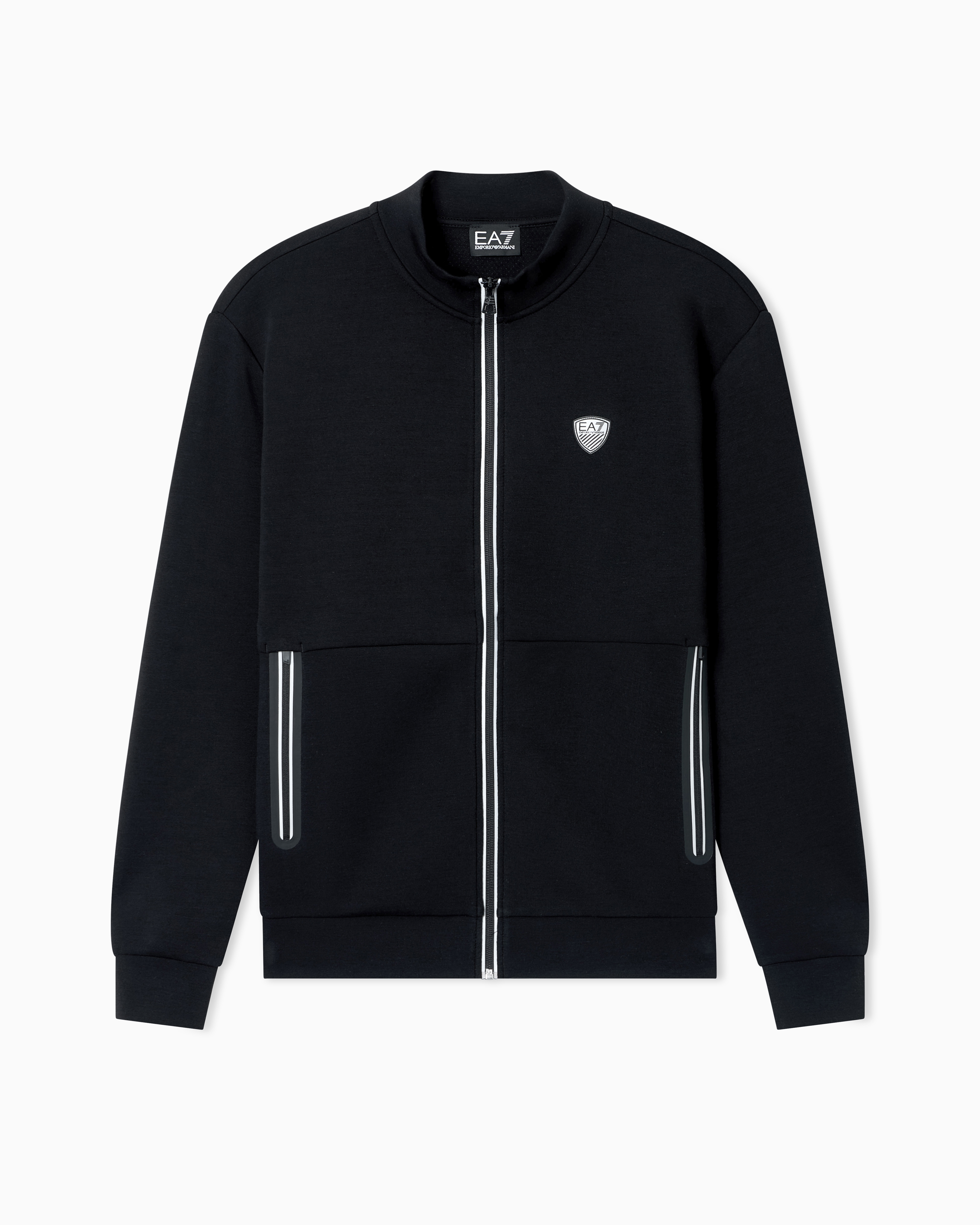 Ea7 Black Stretch-Viscose Blend Zip-Up Sweatshirt