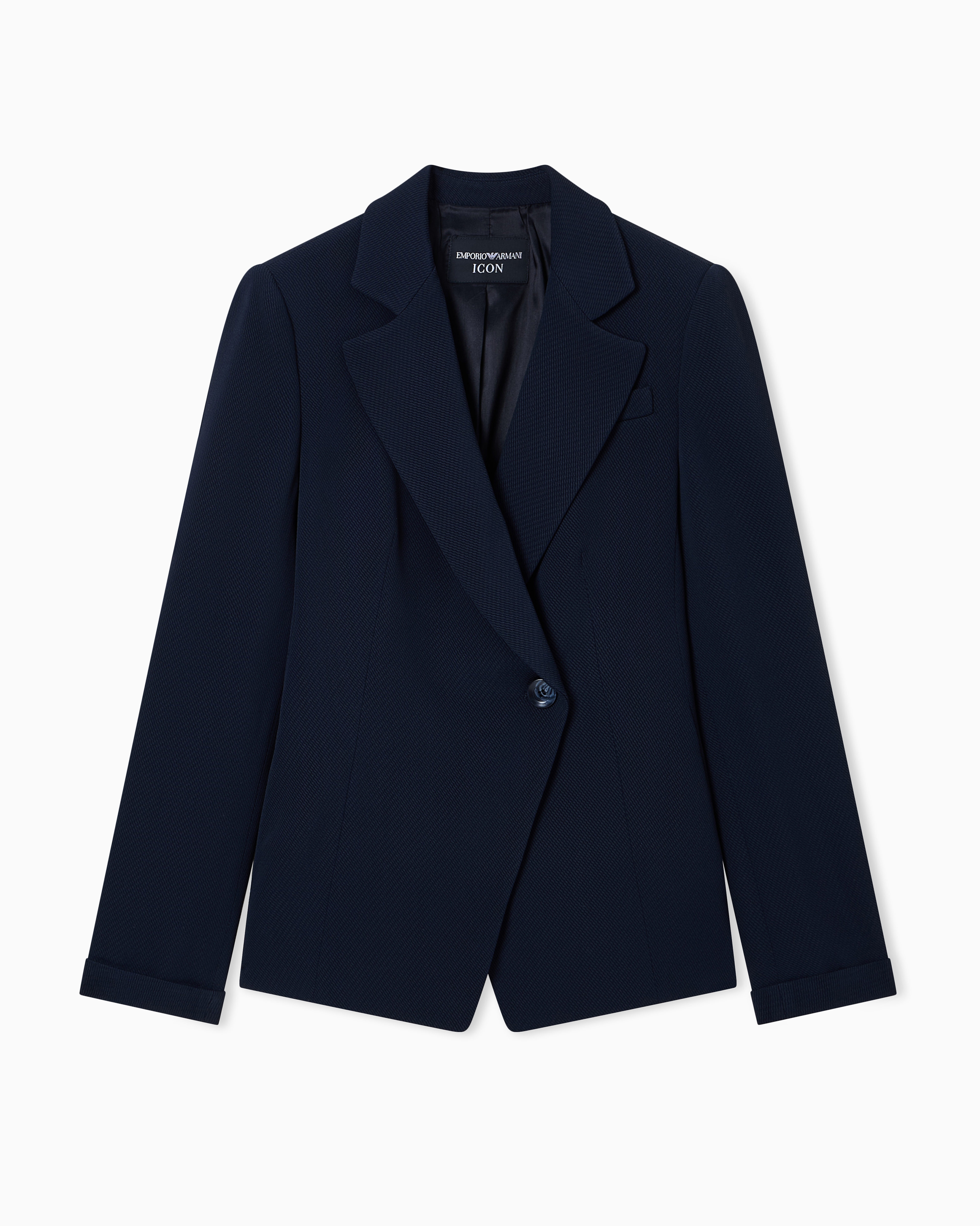 Emporio Armani Blue Icon Single-Breasted Jacket In Flowing, Armure Fabric