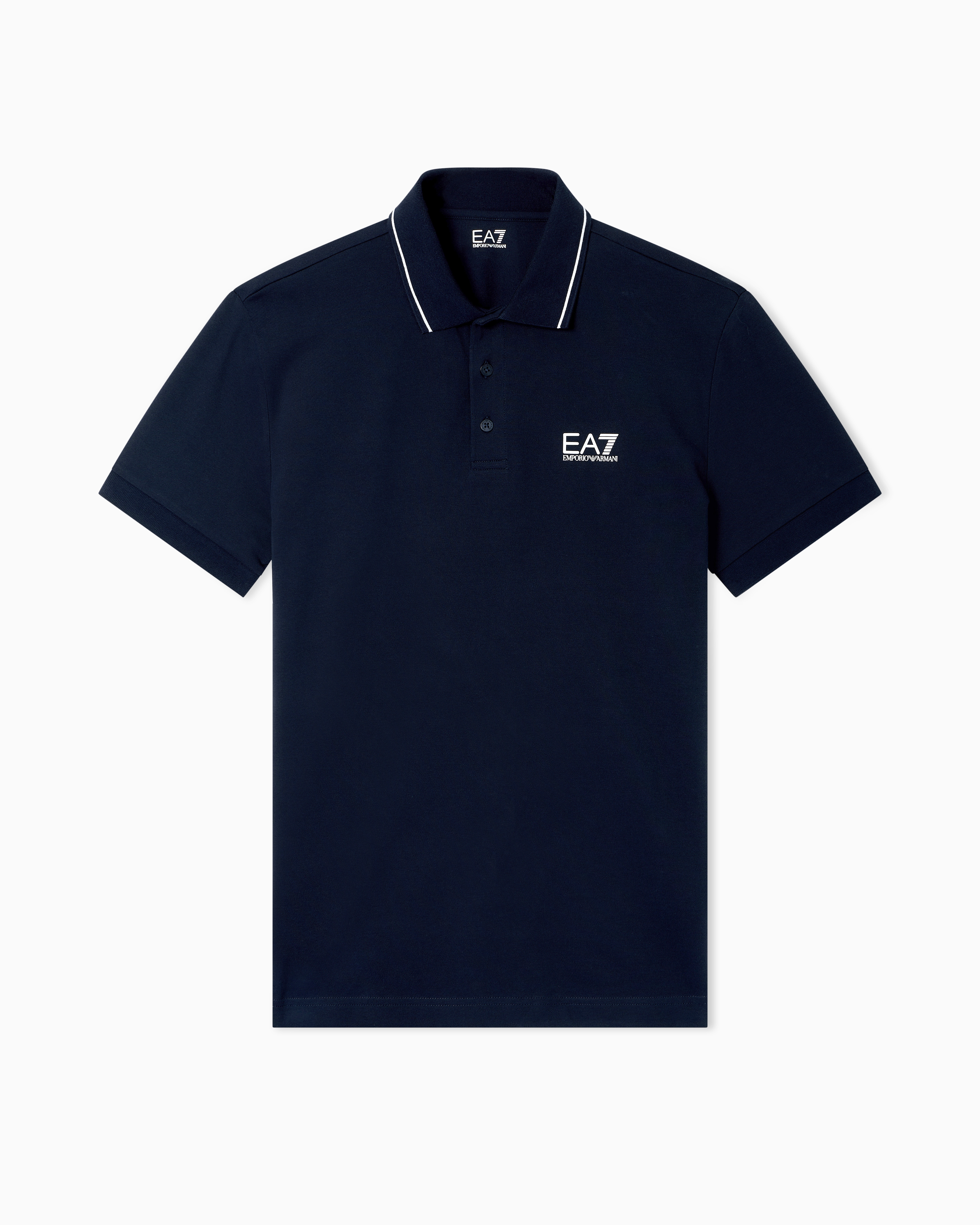 Ea7 Blue Core Identity Stretch-Cotton Piqué Polo Shirt