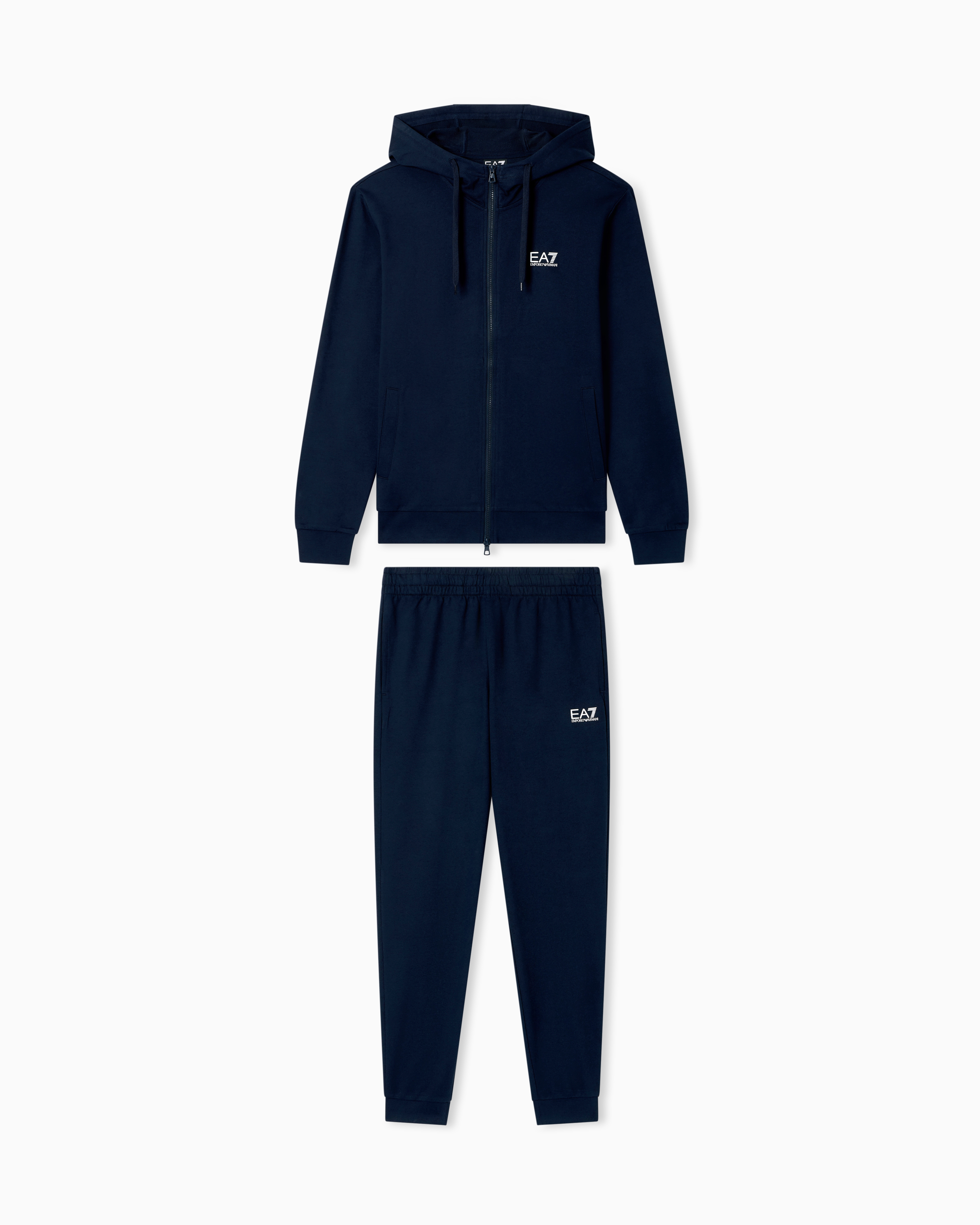 Ea7 Blue Cotton Two-Piece Suit With A Zip Hoodie Core Identity