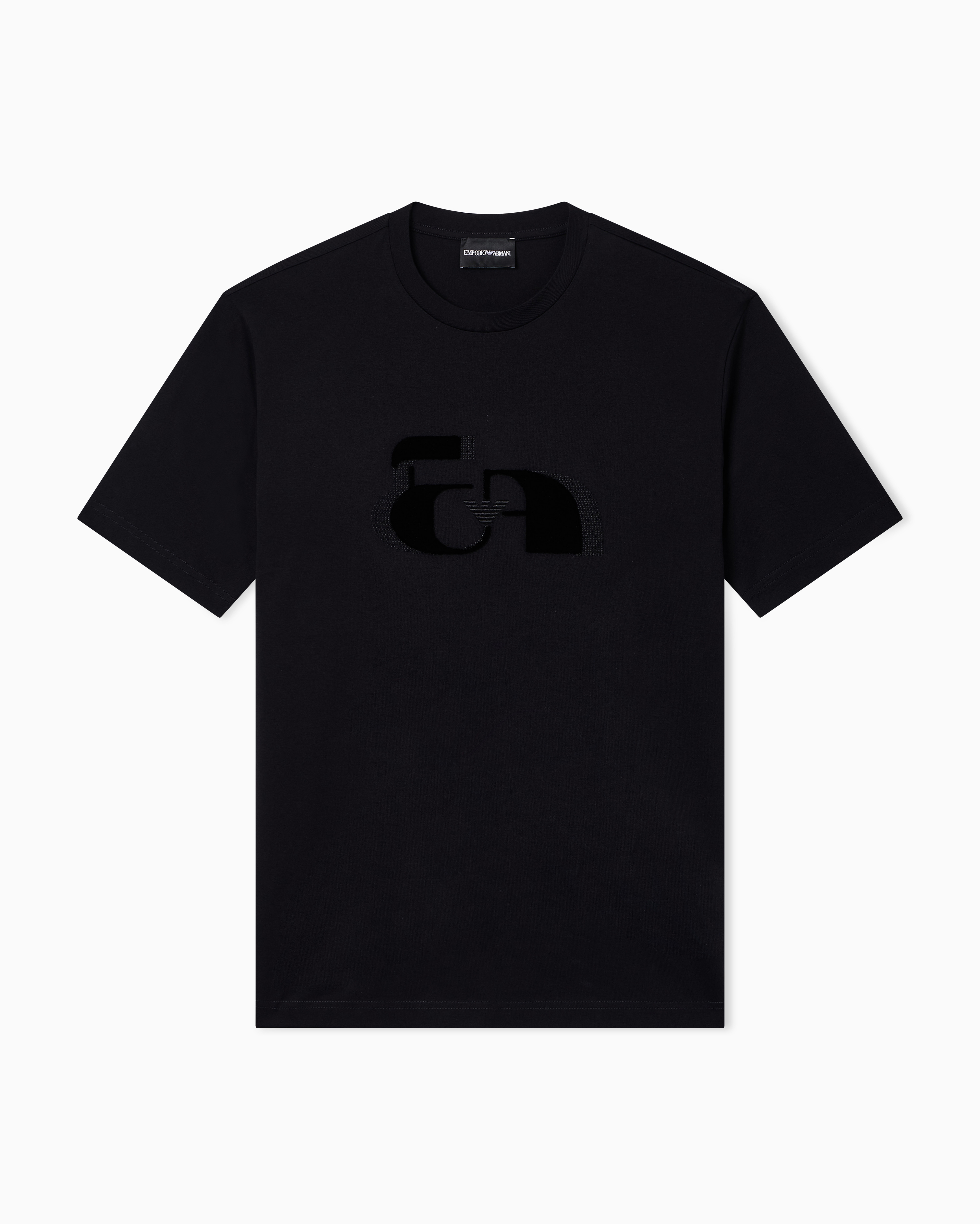 Emporio Armani Black Jersey T-Shirt With Op-Art Embroidery