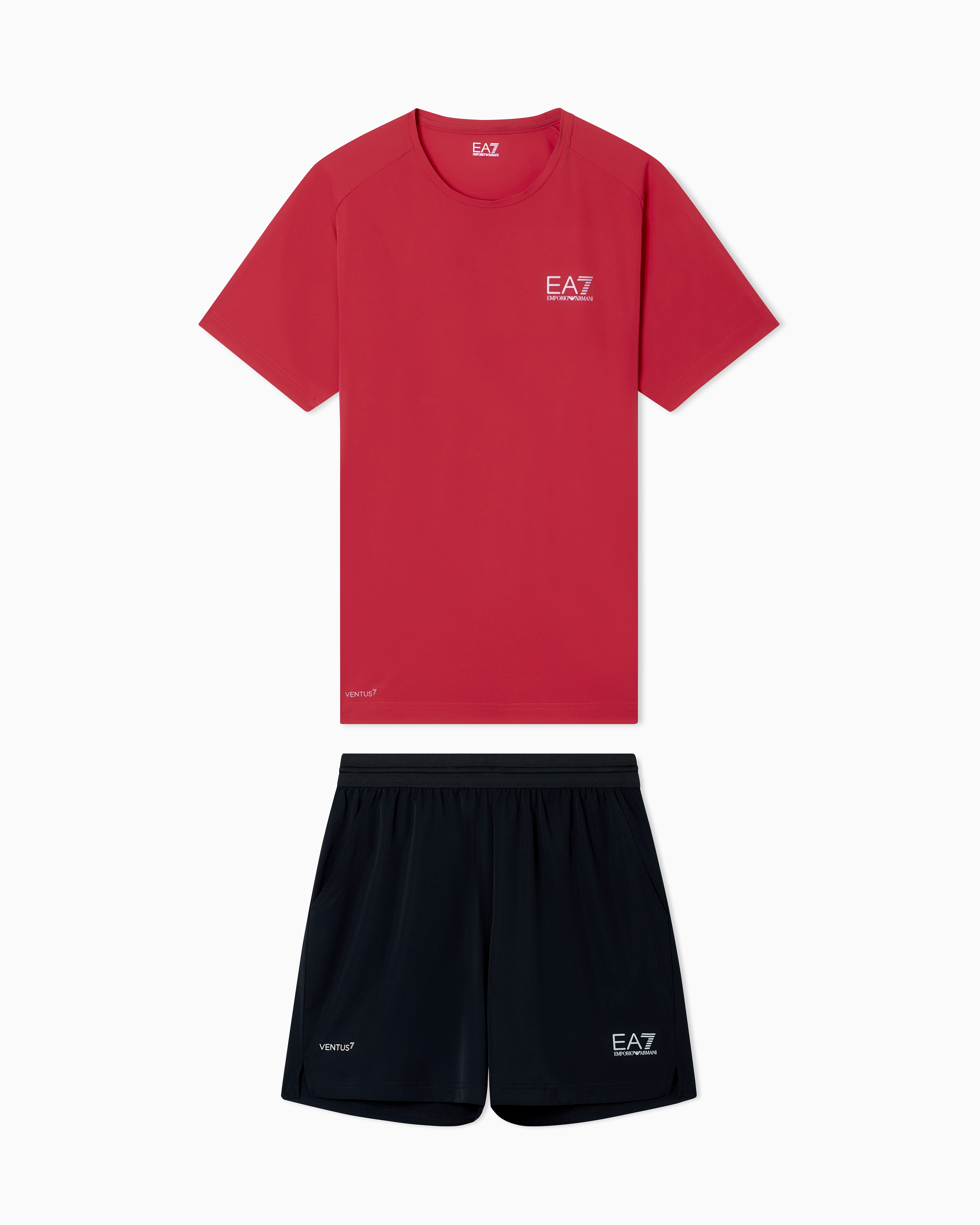 Ea7 Red Dynamic Athlete T-Shirt And Shorts Set In Ventus7 Technical Fabric