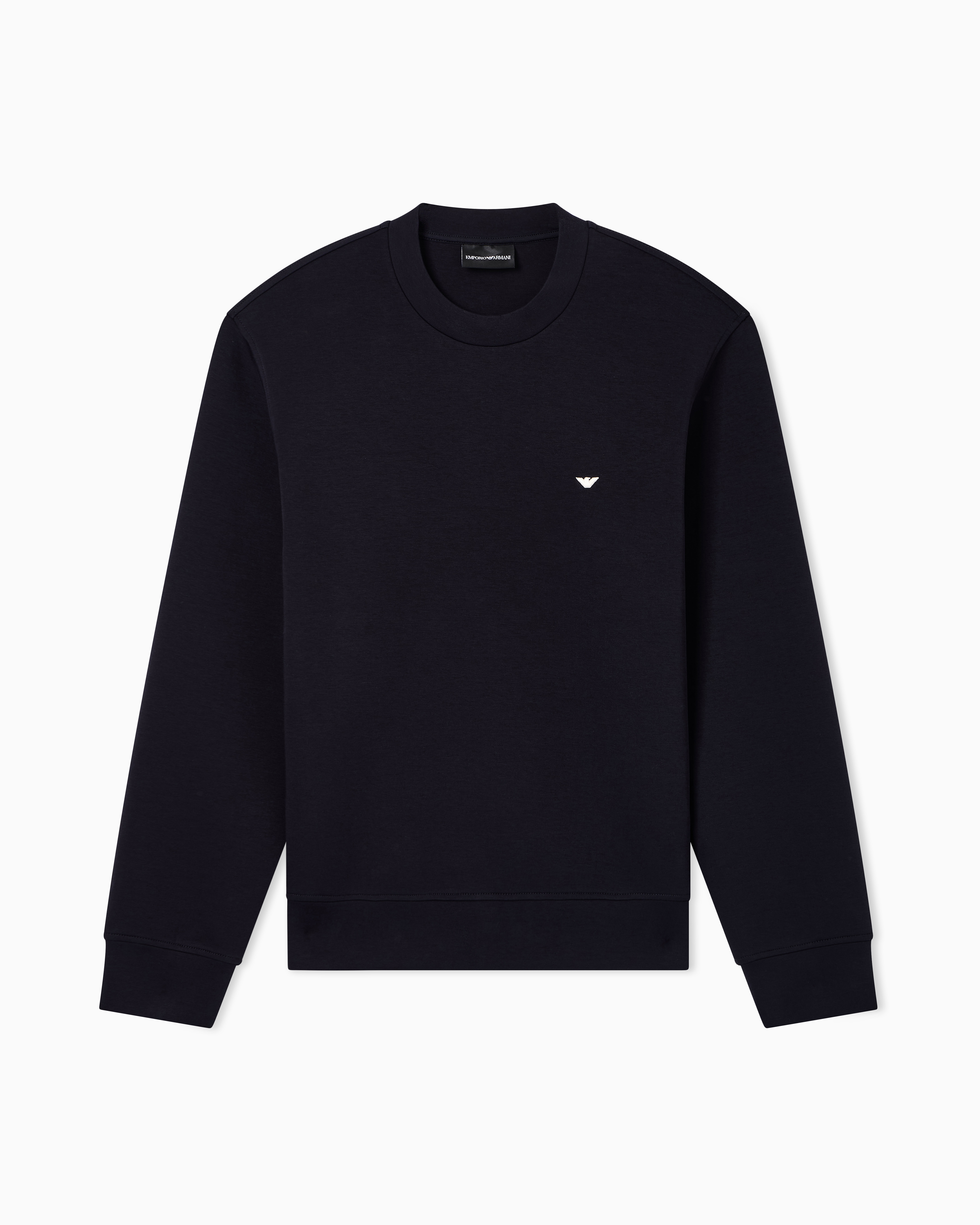 Emporio Armani Men's Navy Blue Double Jersey Sweatshirt With Micro Eagle Embroidery