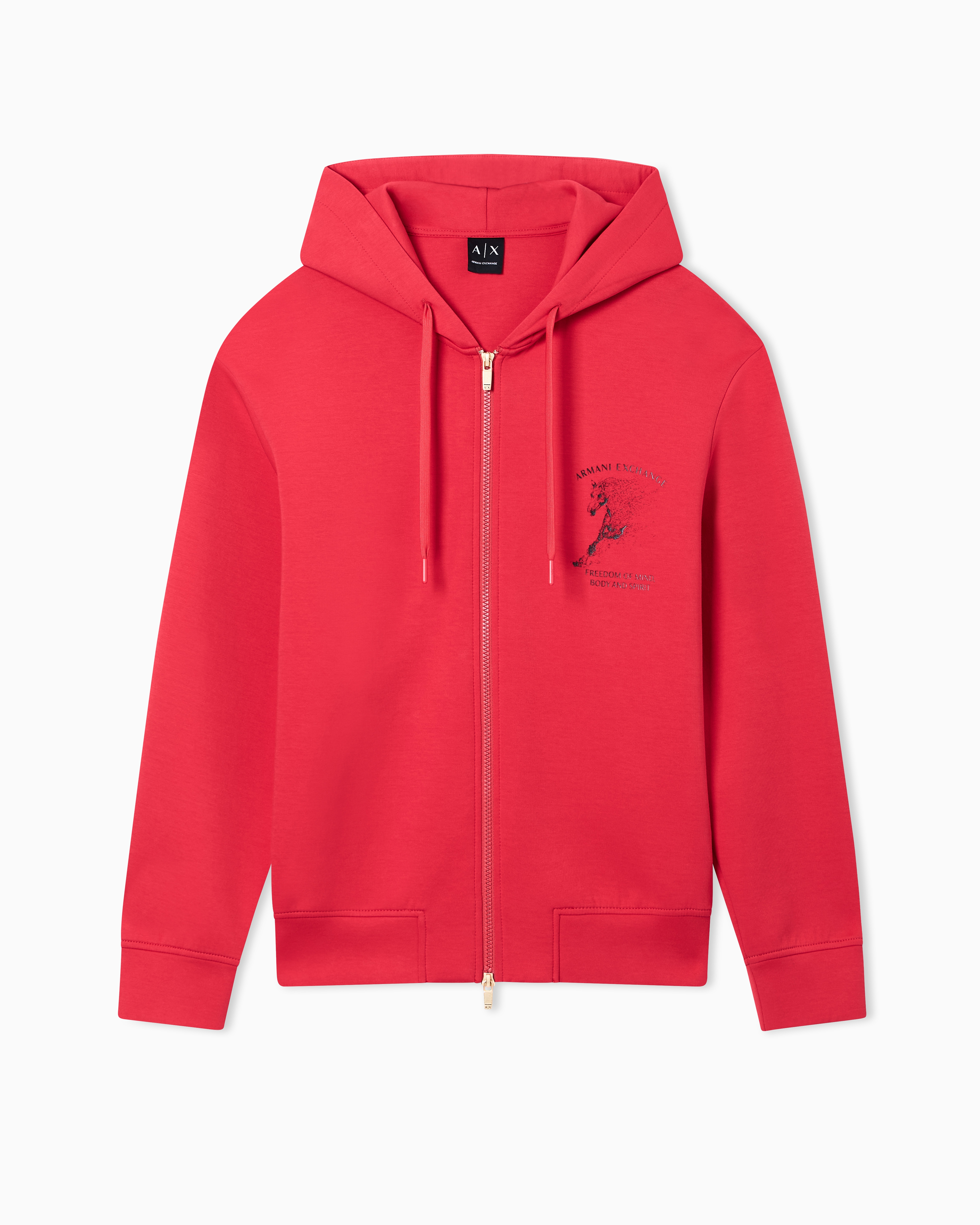 Armani Exchange Red Zip-Up Hoodie With Logo And Horse Print