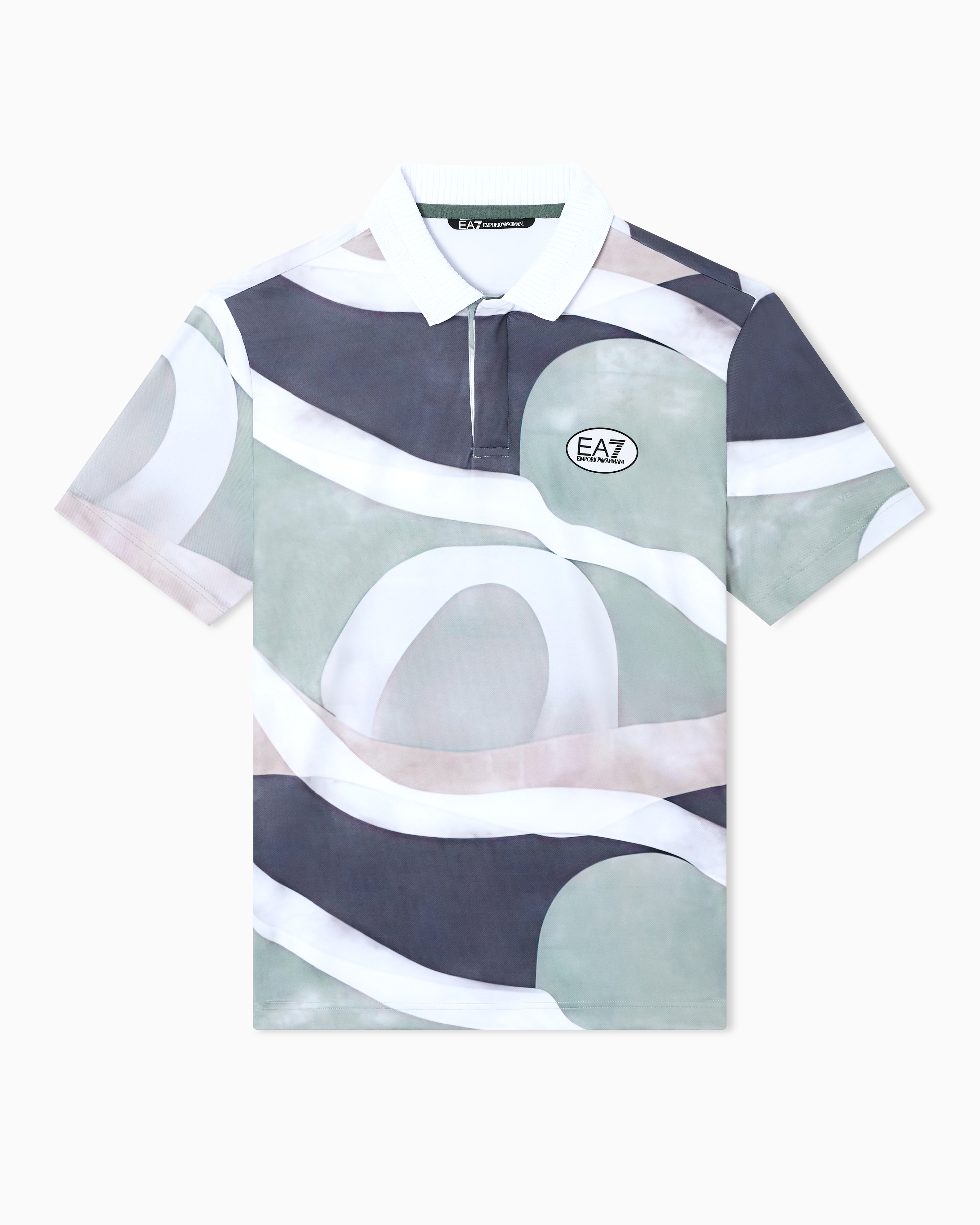 Ea7 Green Tennis Pro Polo Shirt In Ventus7 Technical Fabric With Print