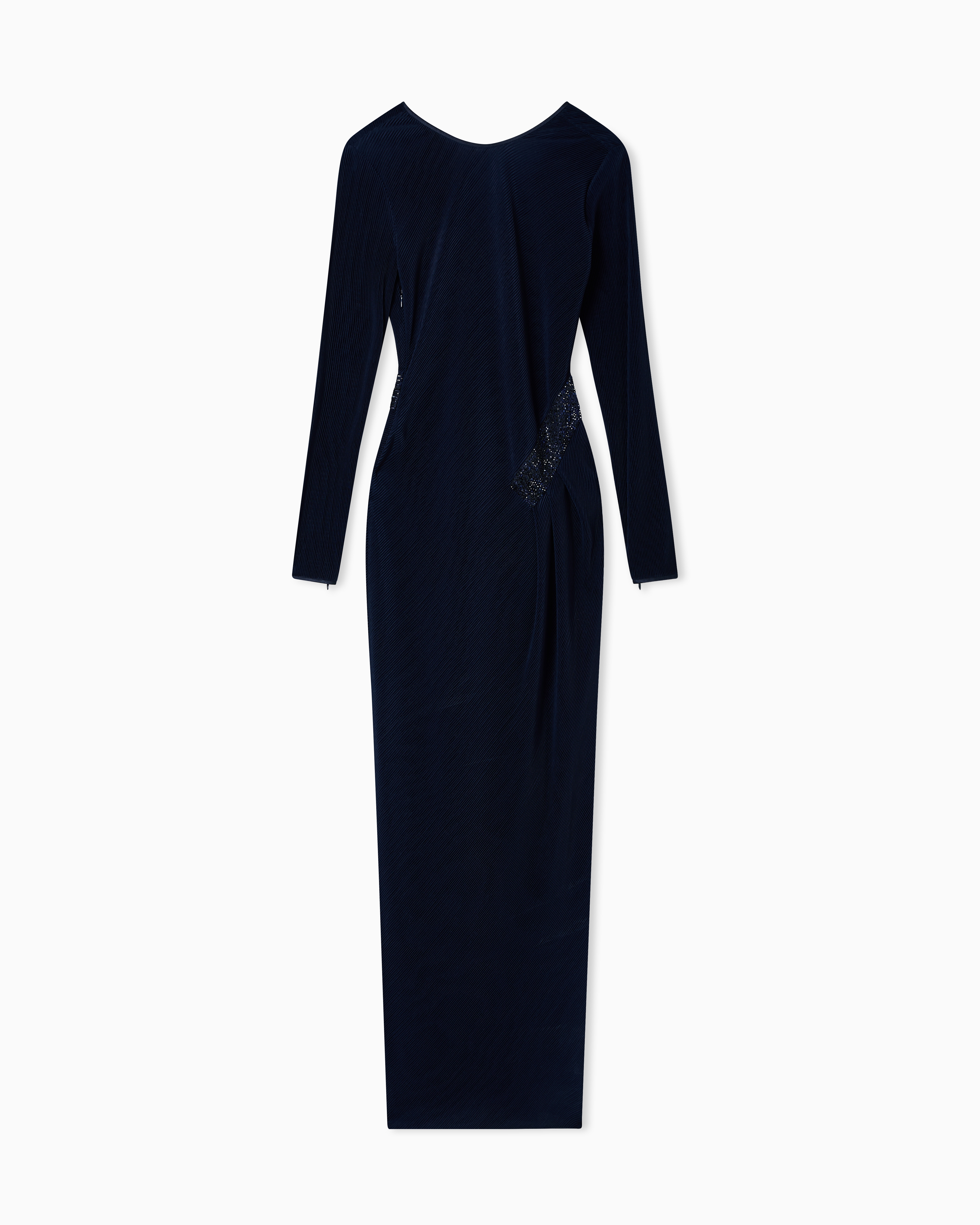 Giorgio Armani Blue Long Dress In Pleated Stretch Jersey