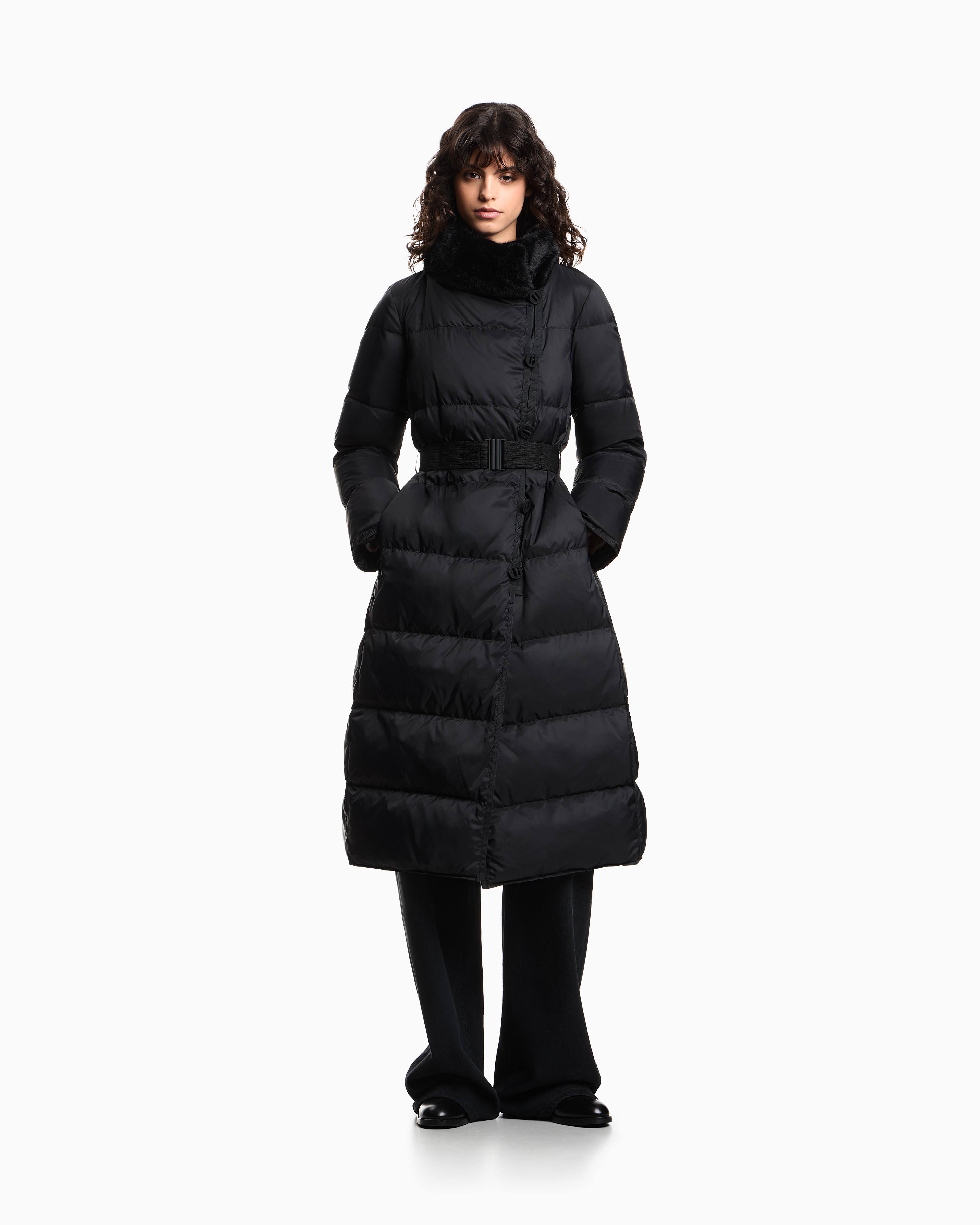 Emporio Armani - ASV water-repellent recycled-nylon reversible long down jacket, Woman, Black, Size: