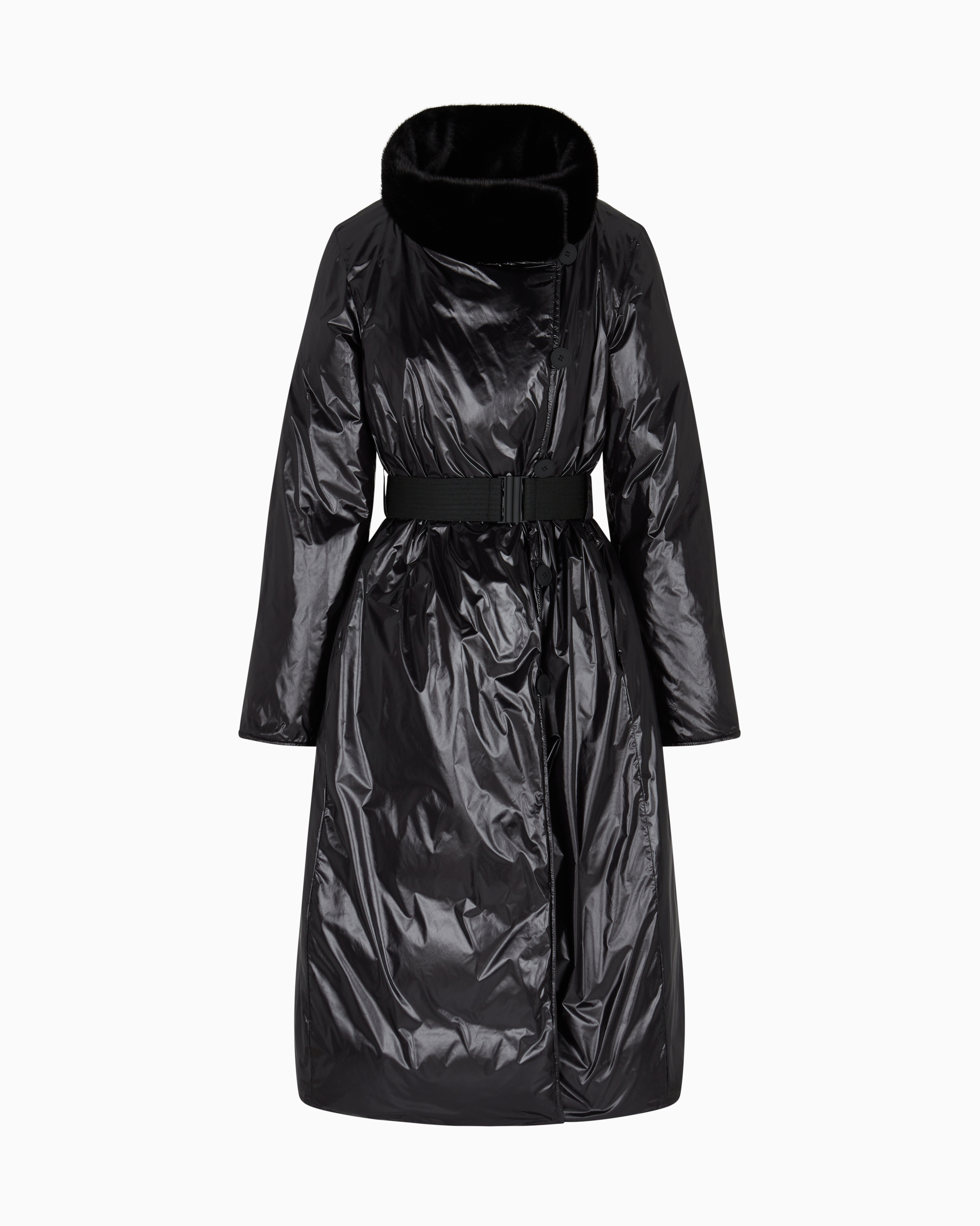 Emporio Armani - ASV water-repellent recycled-nylon reversible long down jacket, Woman, Black, Size: