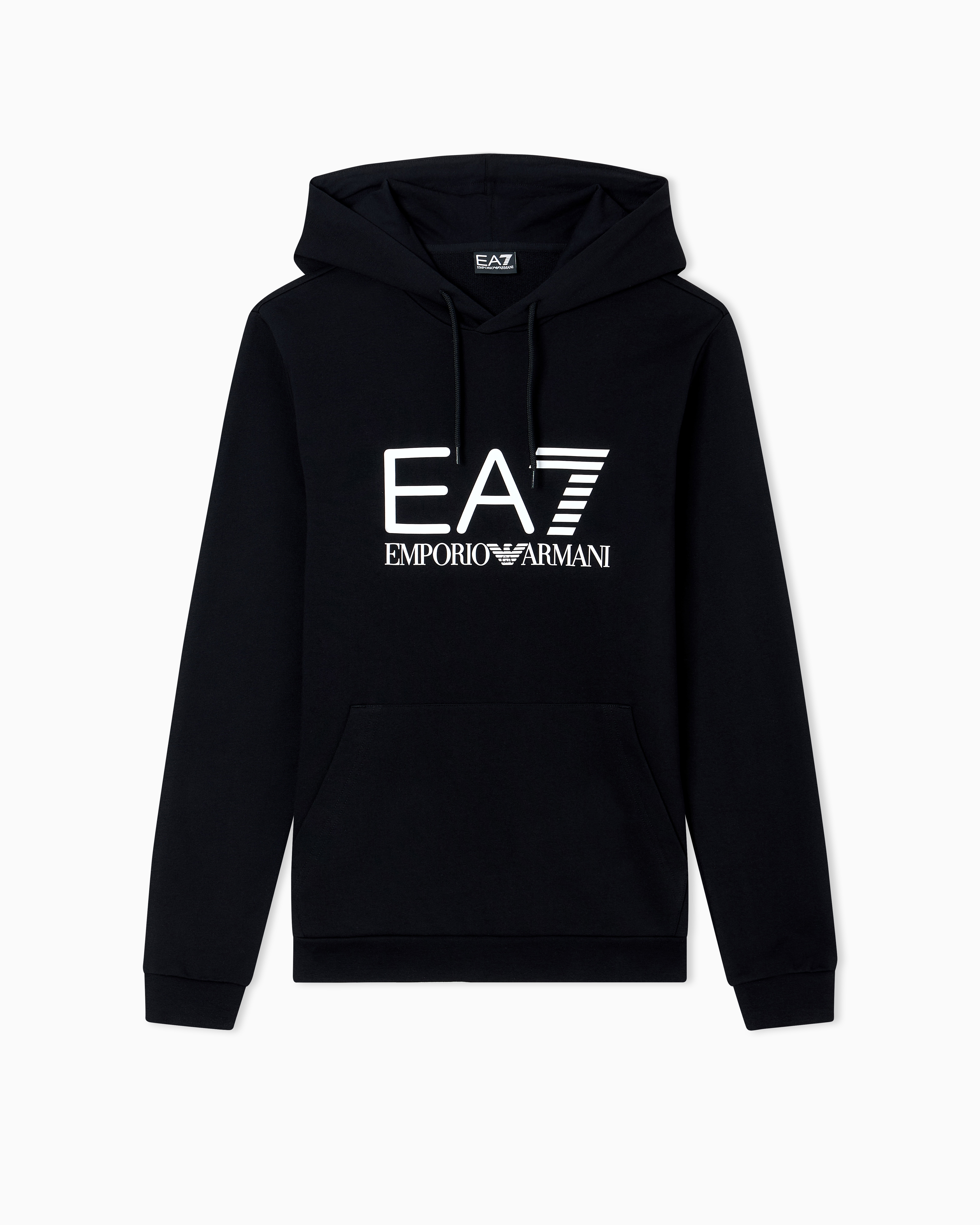 Ea7 Black Core Identity Cotton Hooded Sweatshirt