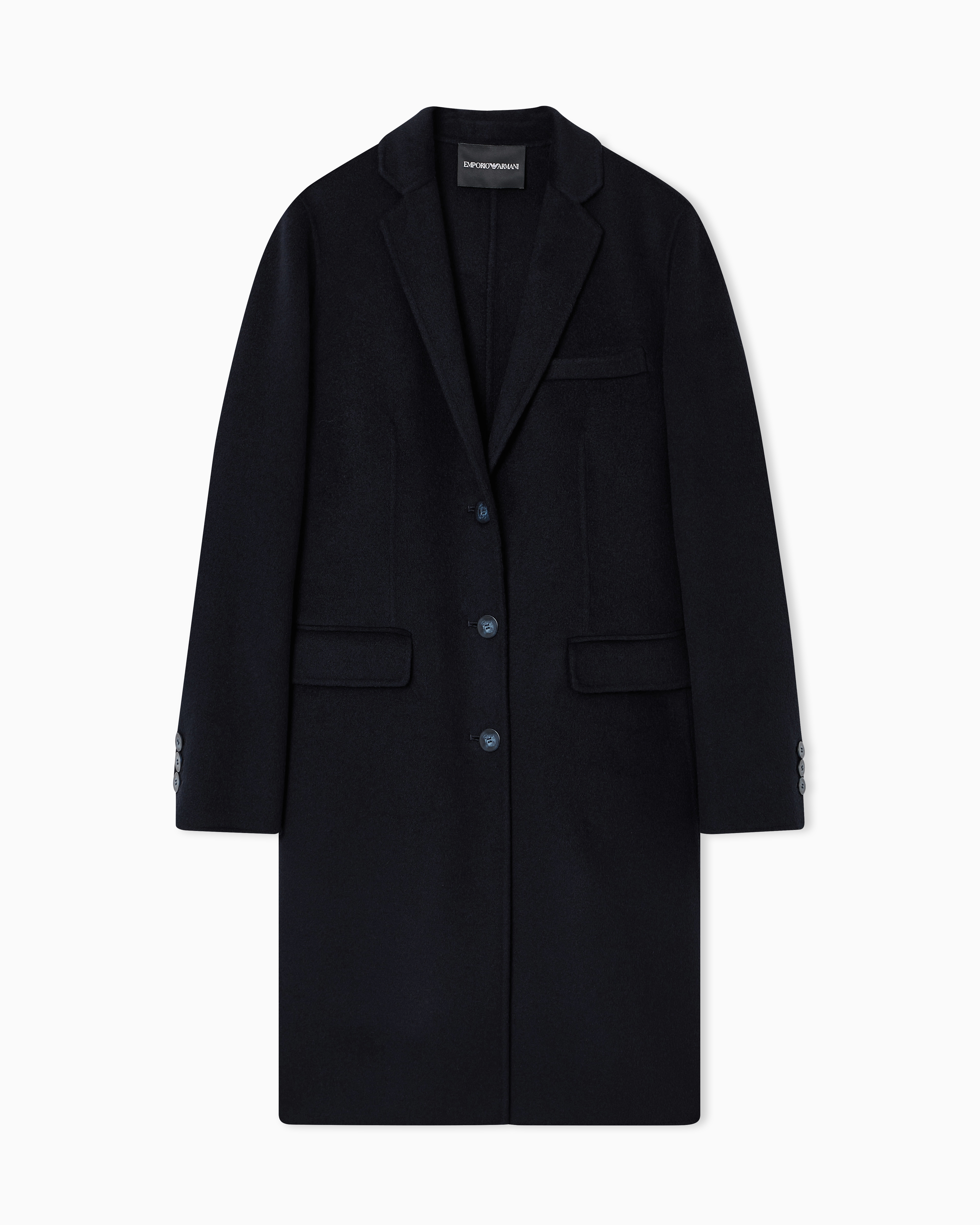 Emporio Armani - Pure cashmere, lapelled mid-length coat, Woman, Navy Blue, Size: