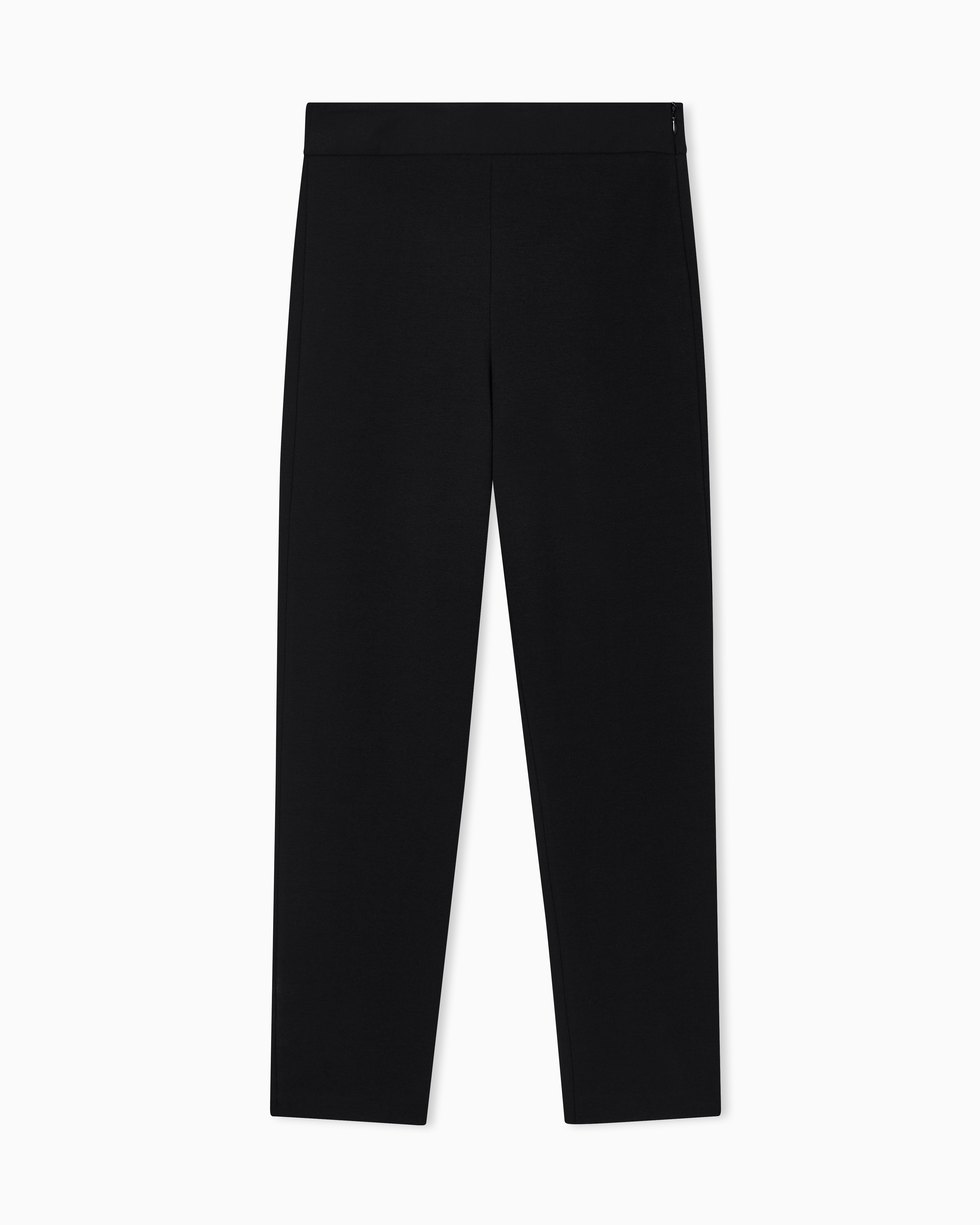 Emporio Armani - Slim fit trousers Milano knit fabric with satin band, Woman, Black, Size: