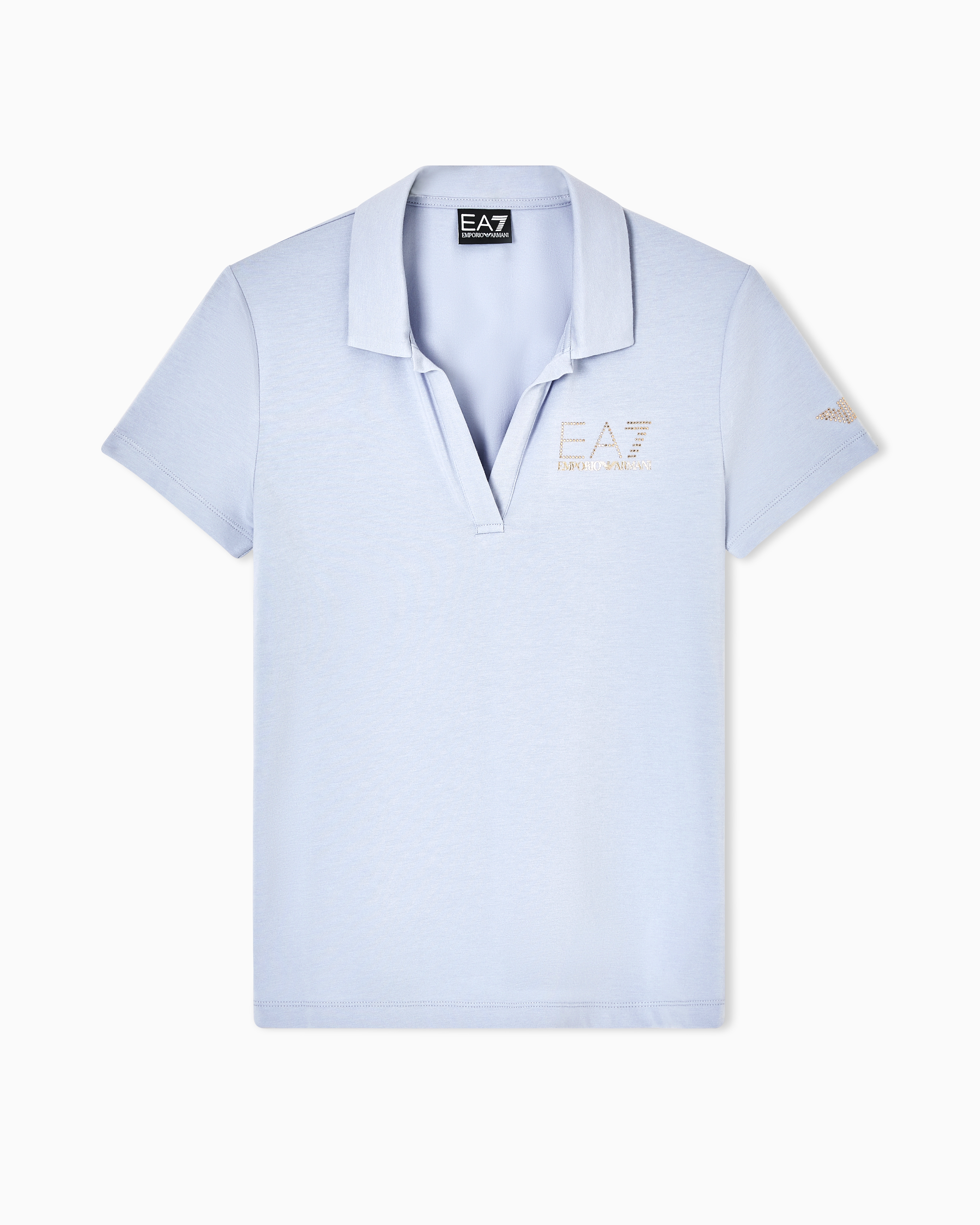 Ea7 Light Blue Evolution Short-Sleeved Polo Shirt In A Cotton And Modal Blend