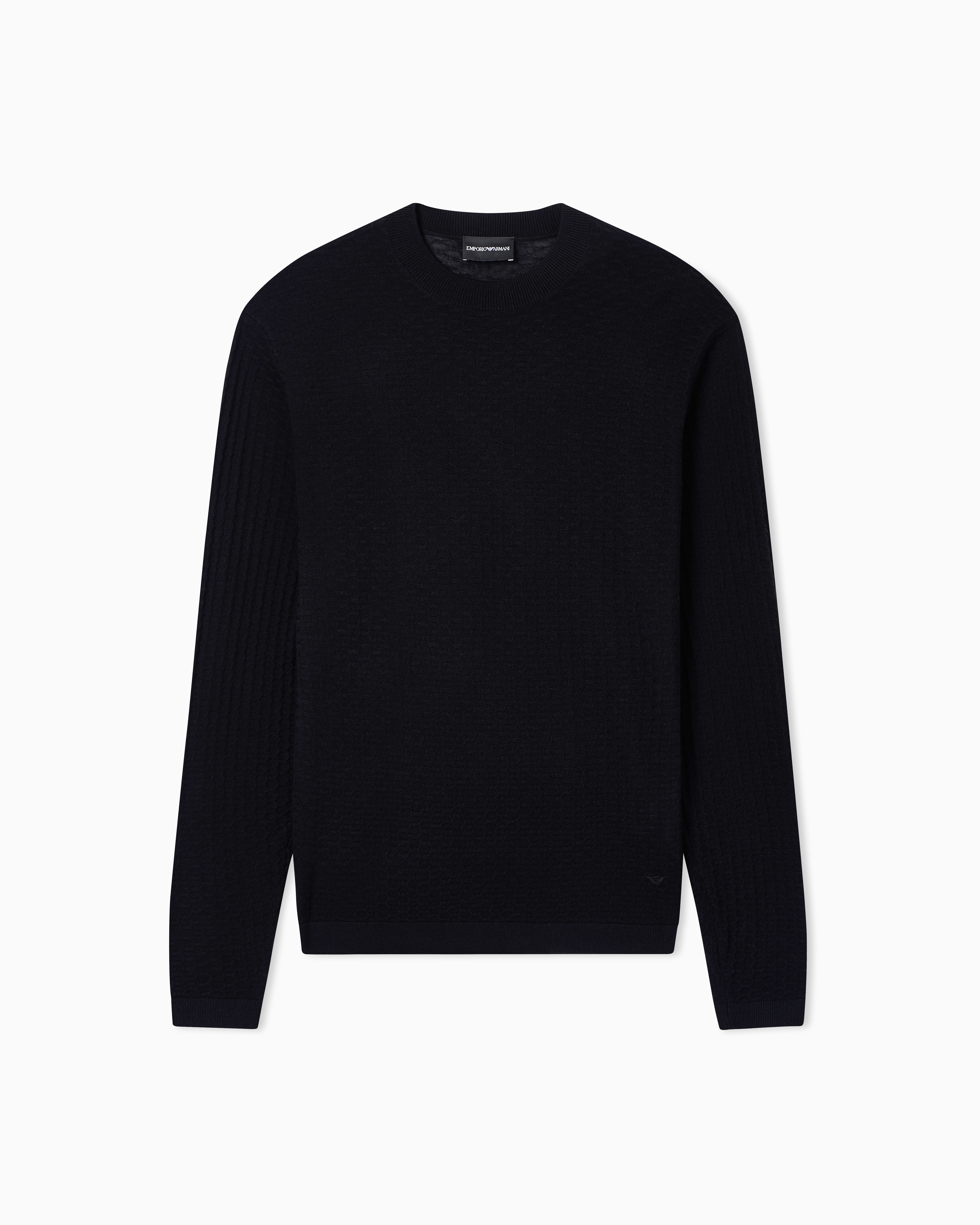 Emporio Armani Black Textured Virgin Wool Jumper