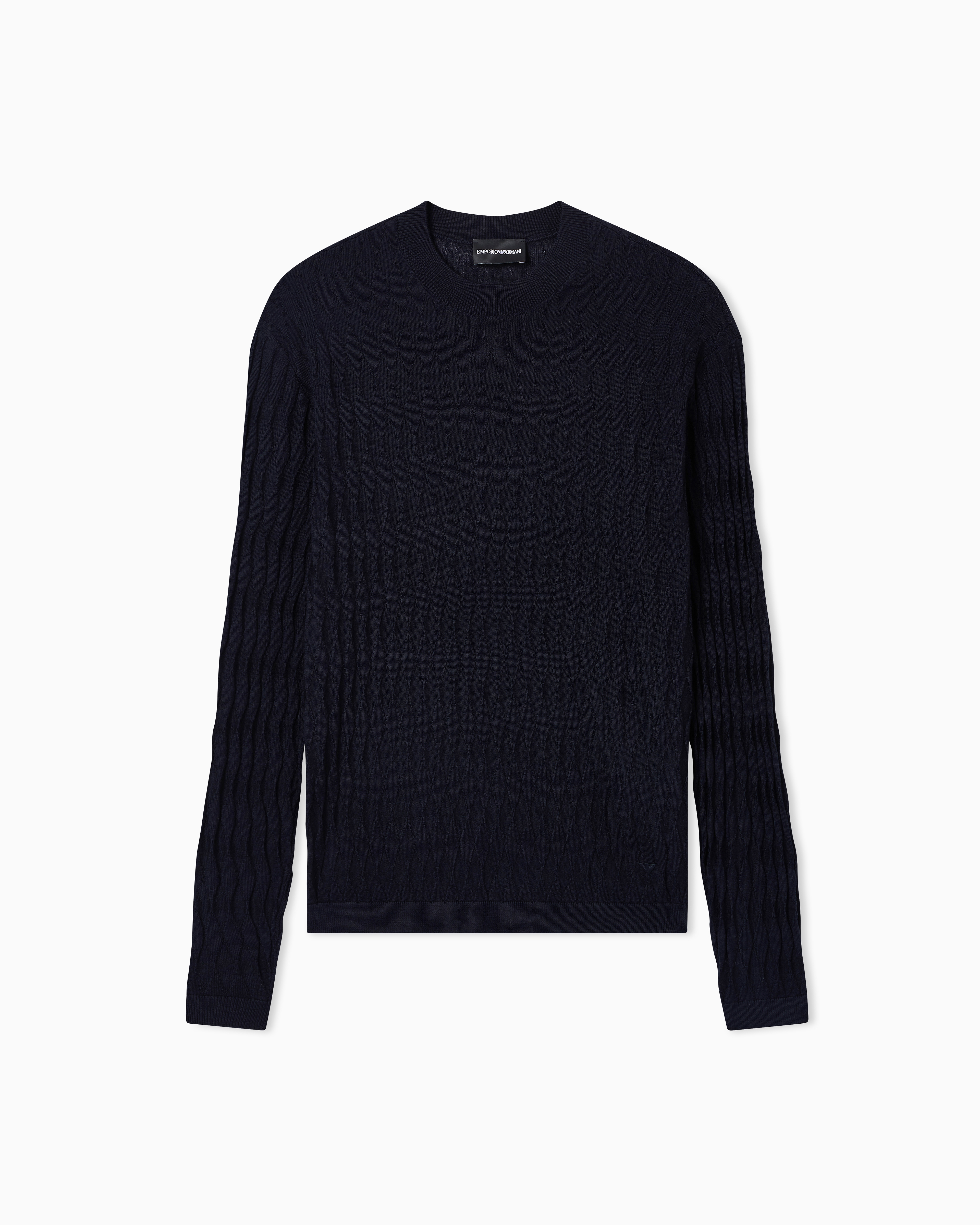 Emporio Armani Blue Textured Virgin Wool Jumper