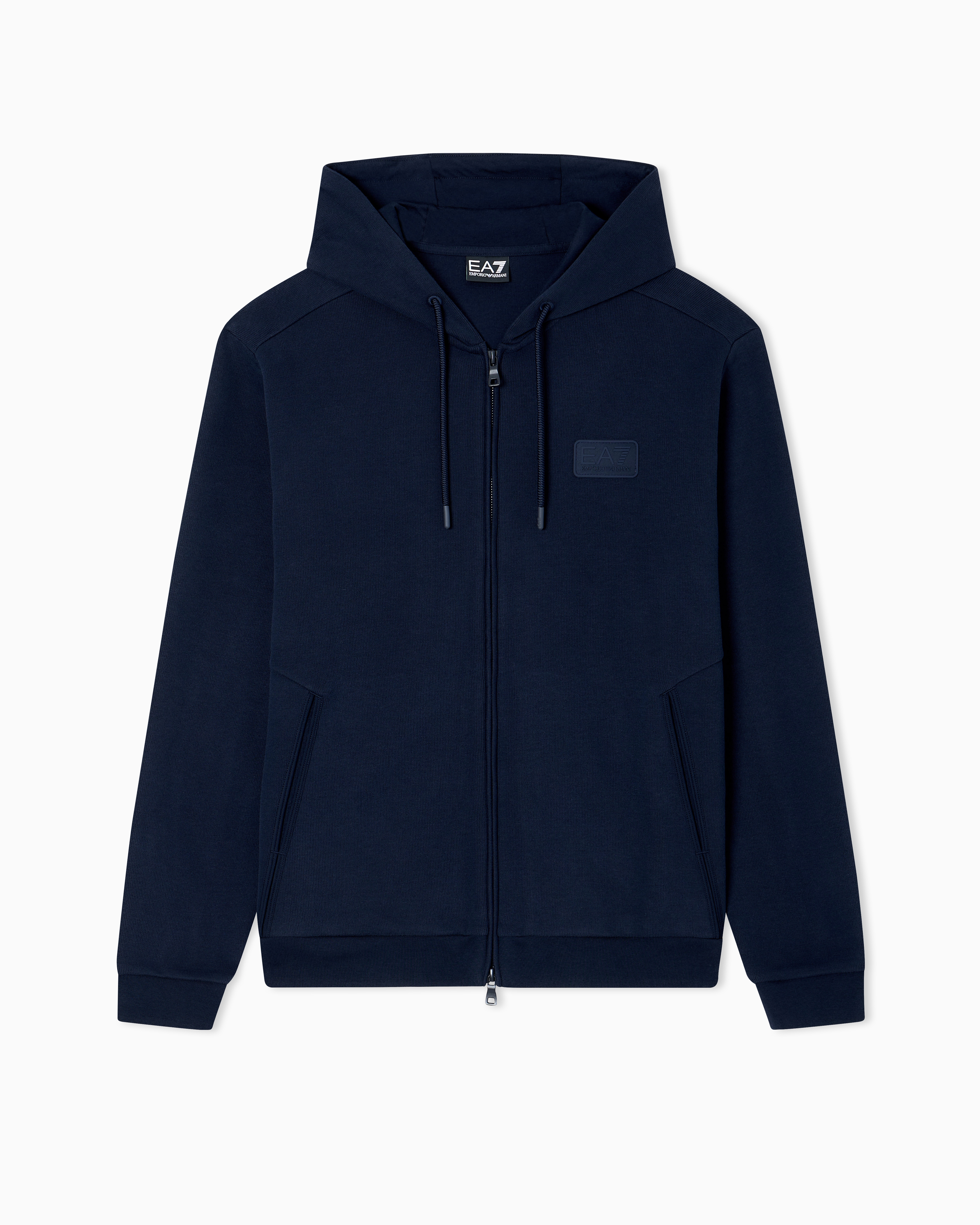 Ea7 Navy Blue Lux Identity Cotton-Blend Hooded Sweatshirt