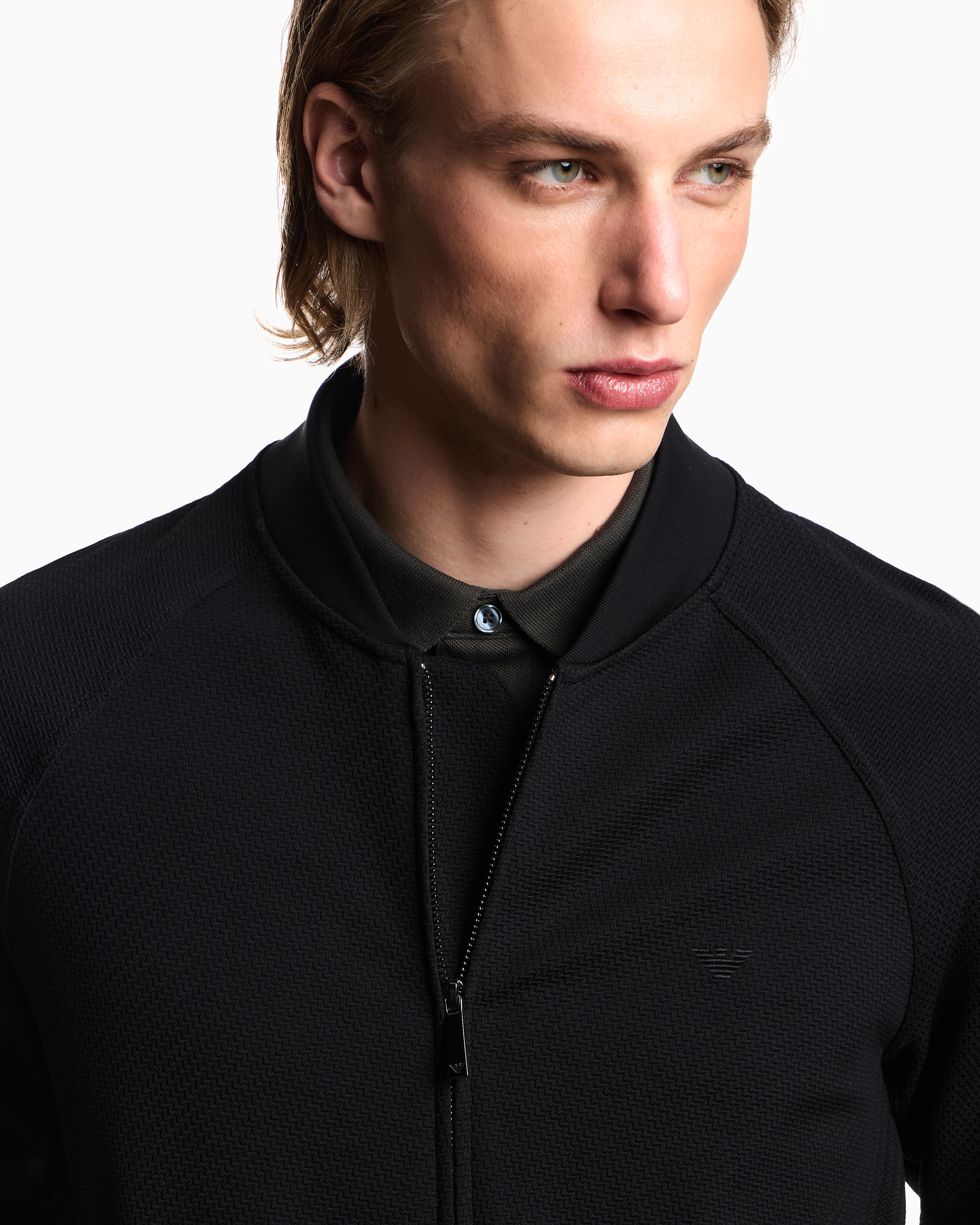 Double diagonal weave stretch nylon jersey blouson | Emporio Armani