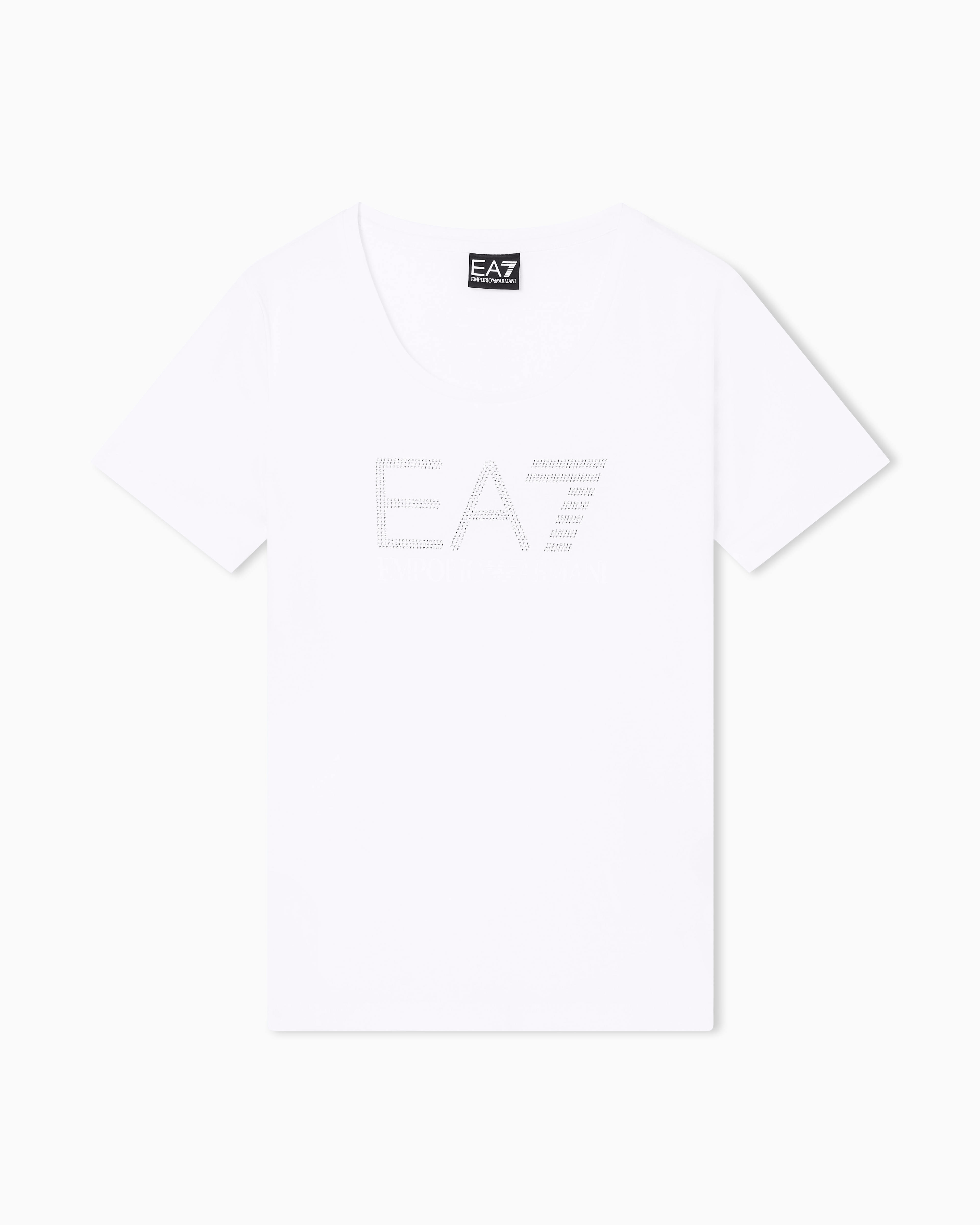 Ea7 Logo Series Stretch-cotton Crew-neck T-shirt With Rhinestones In White