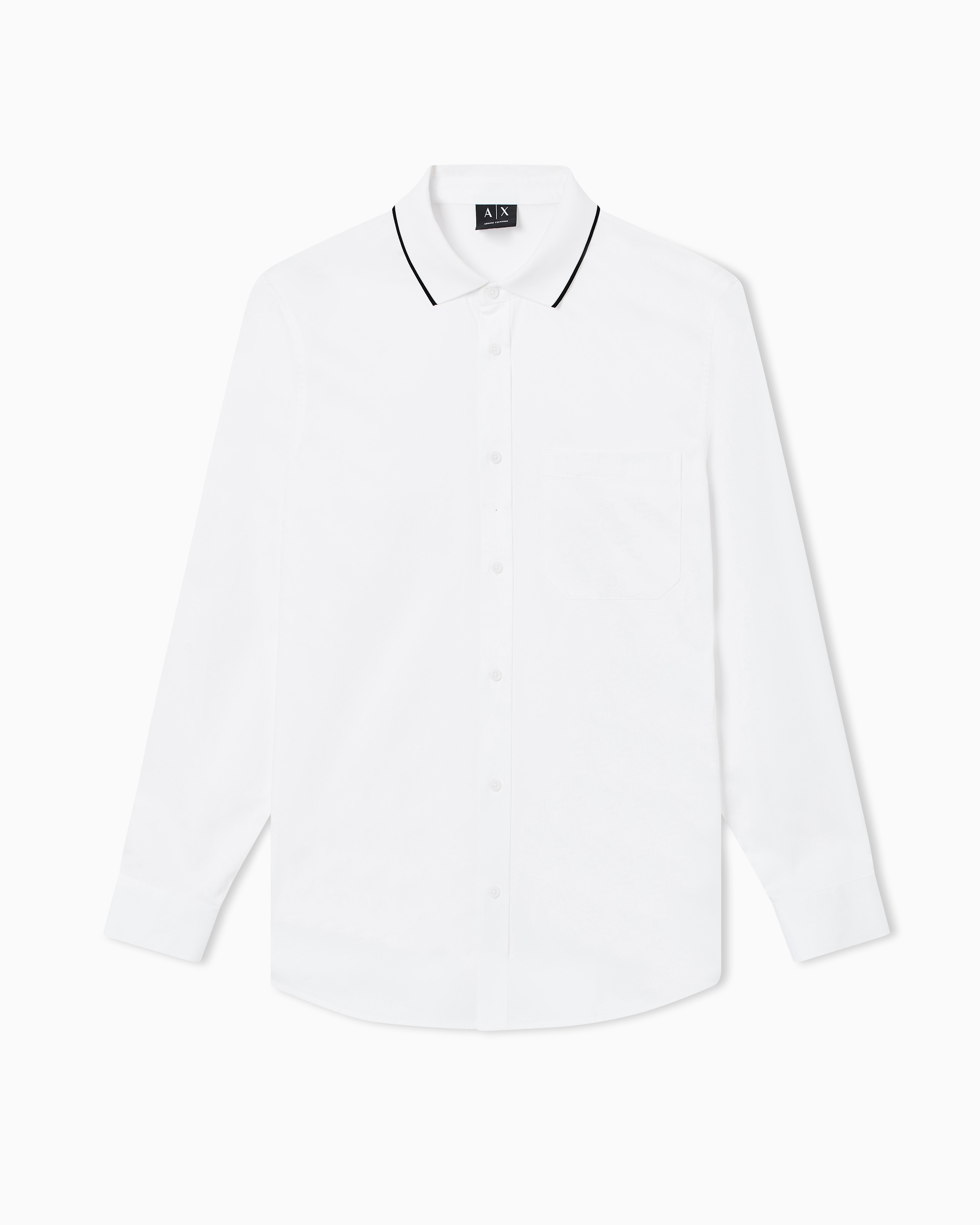 Armani Exchange White Stretch Cotton Shirt With Contrasting Profiles