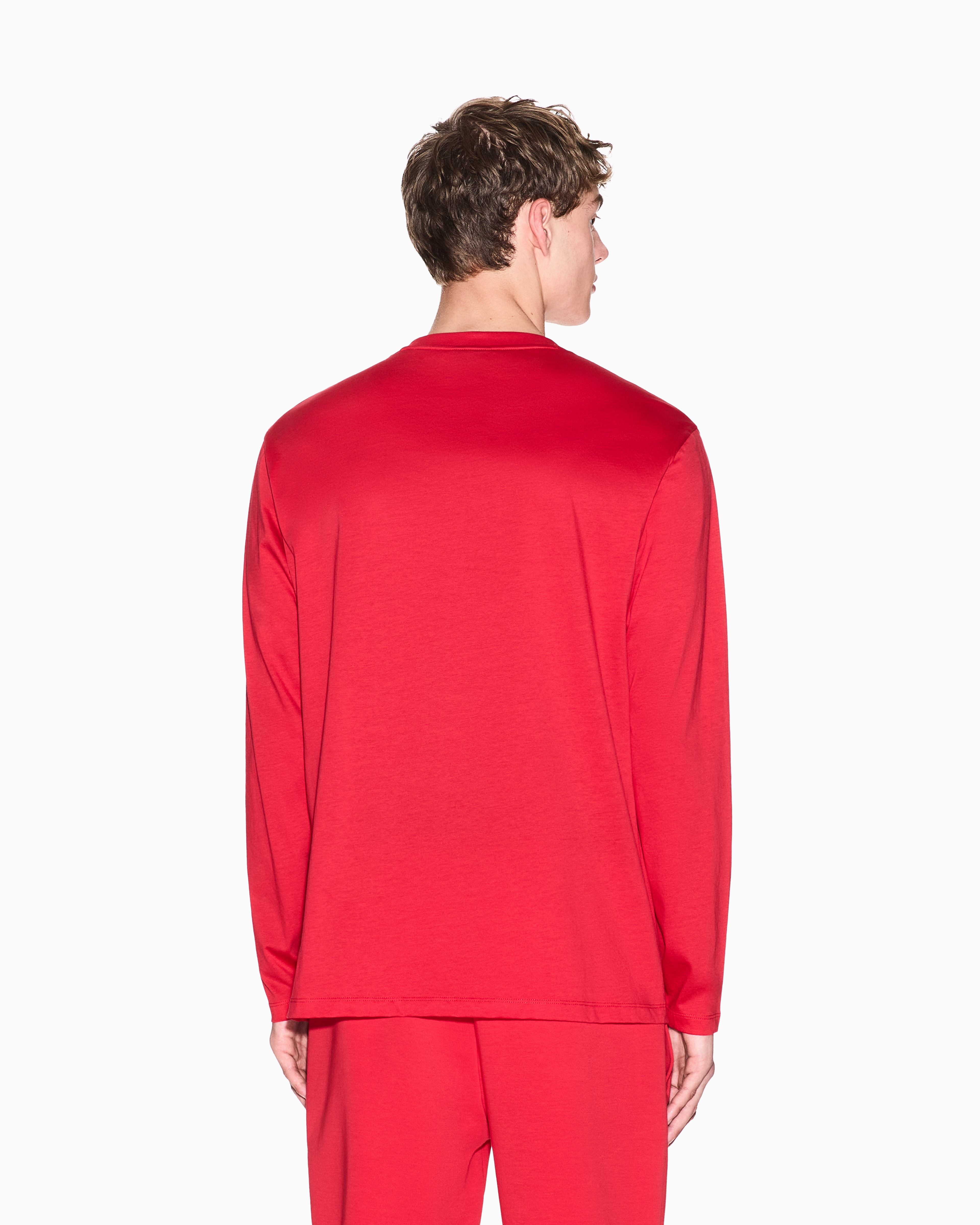 Long-Sleeved Mercerized Cotton Jersey T-Shirt with Dragon | Armani
