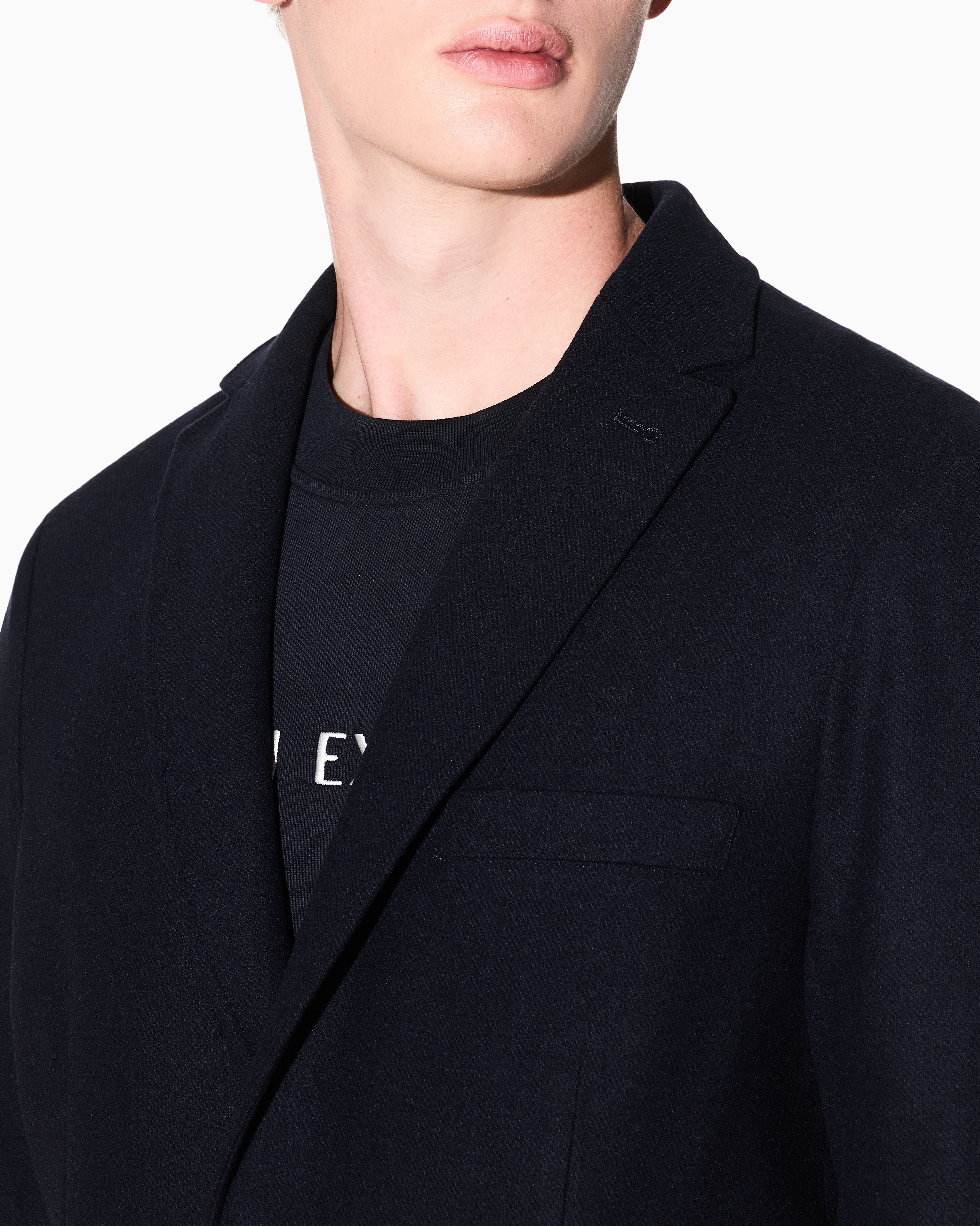 Armani Exchange - Single-breasted wool blend jacket, Man, Navy Blue, Size: