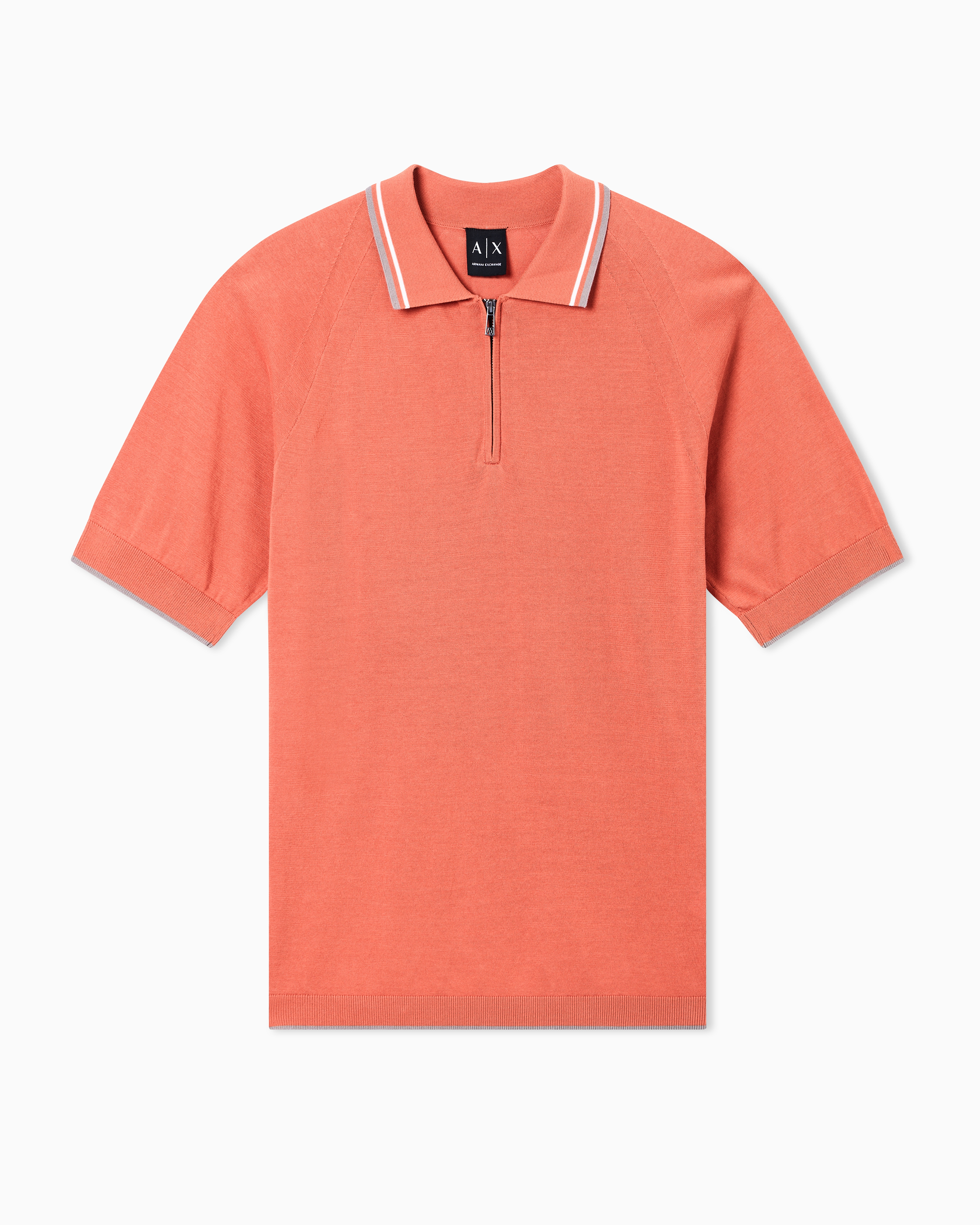 Armani Exchange Orange Zip-Up Knit Polo Shirt