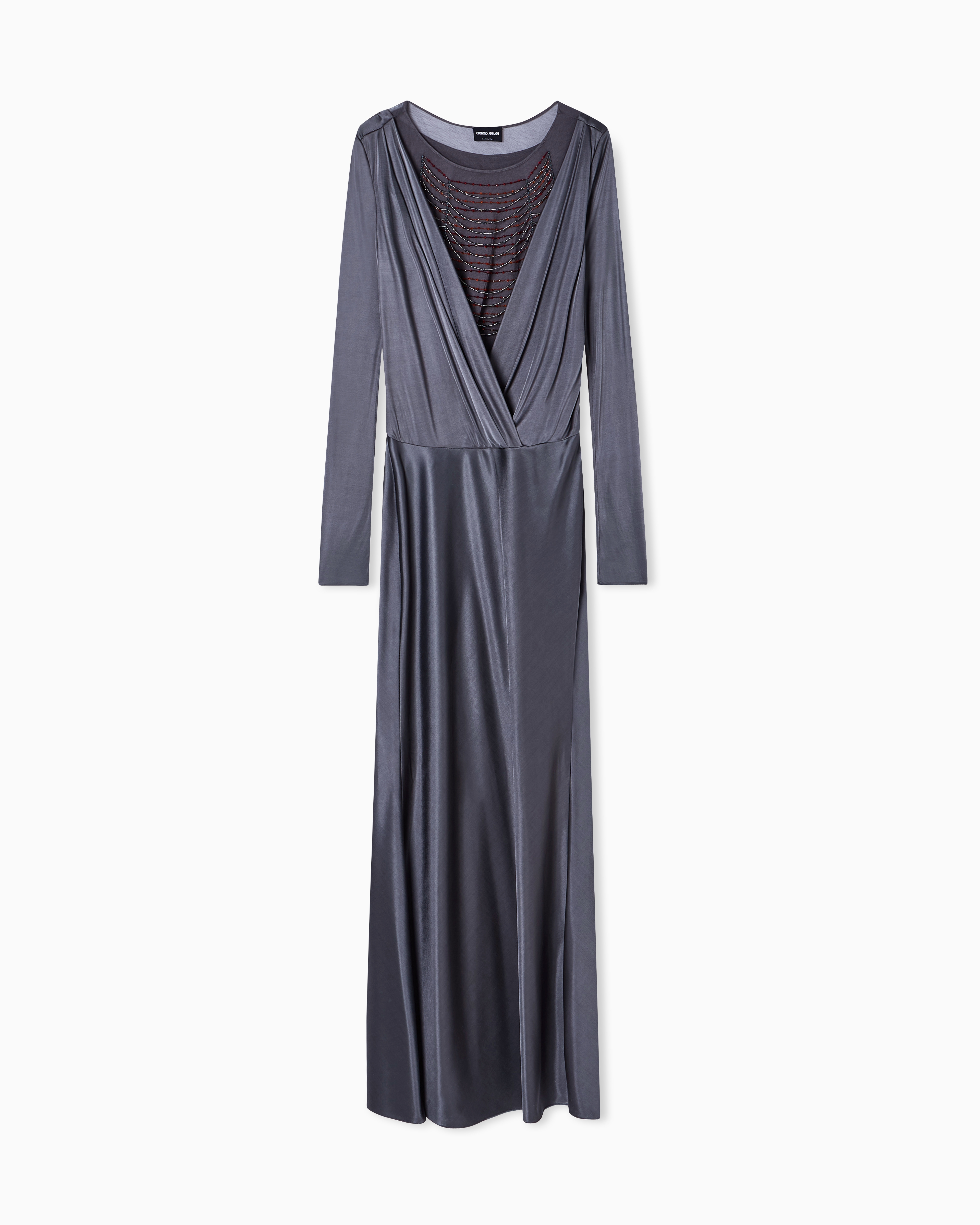 Giorgio Armani Grey Shiny Viscose Jersey Long Dress