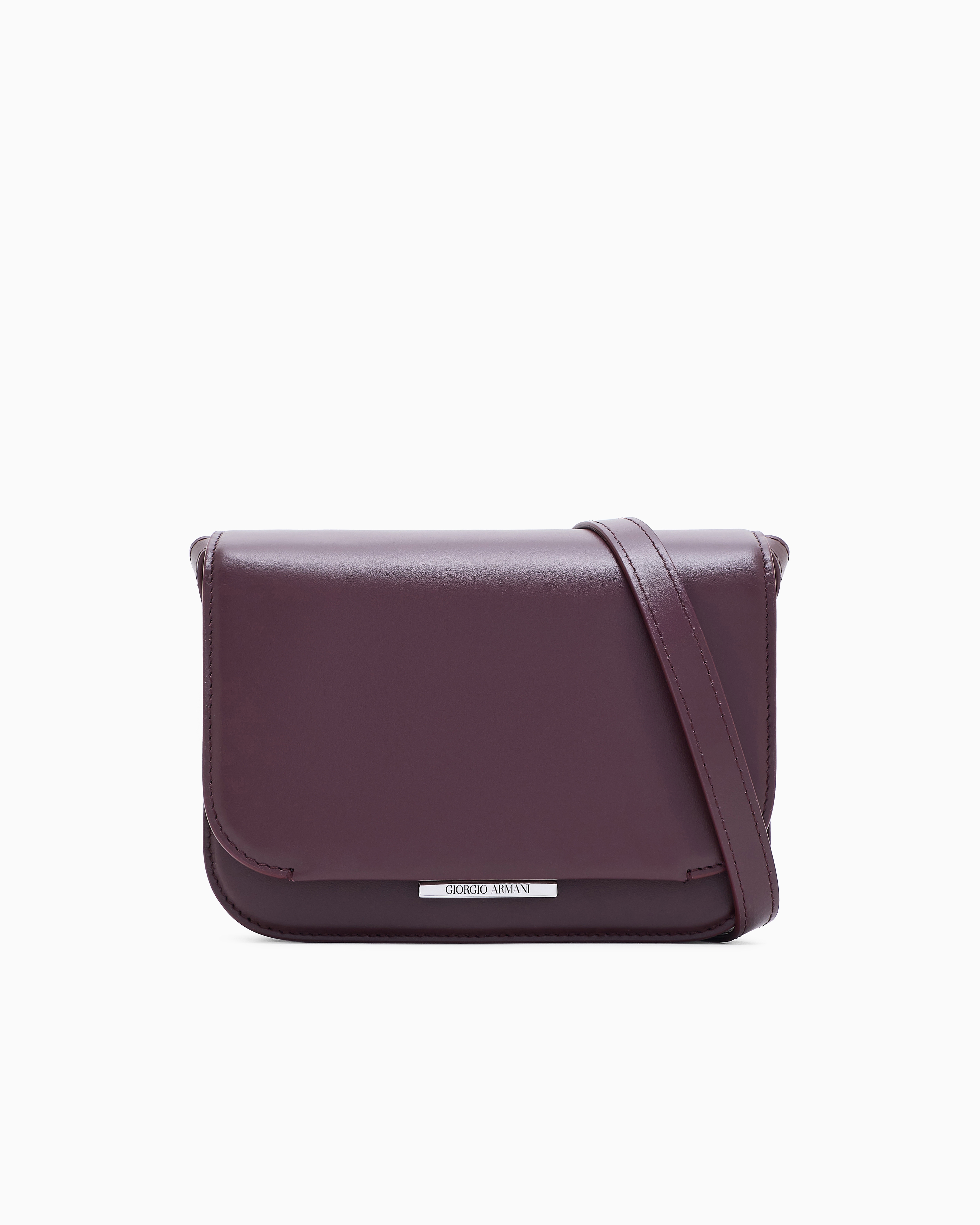 Giorgio Armani Medium Leather Shoulder Bag In Burgundy