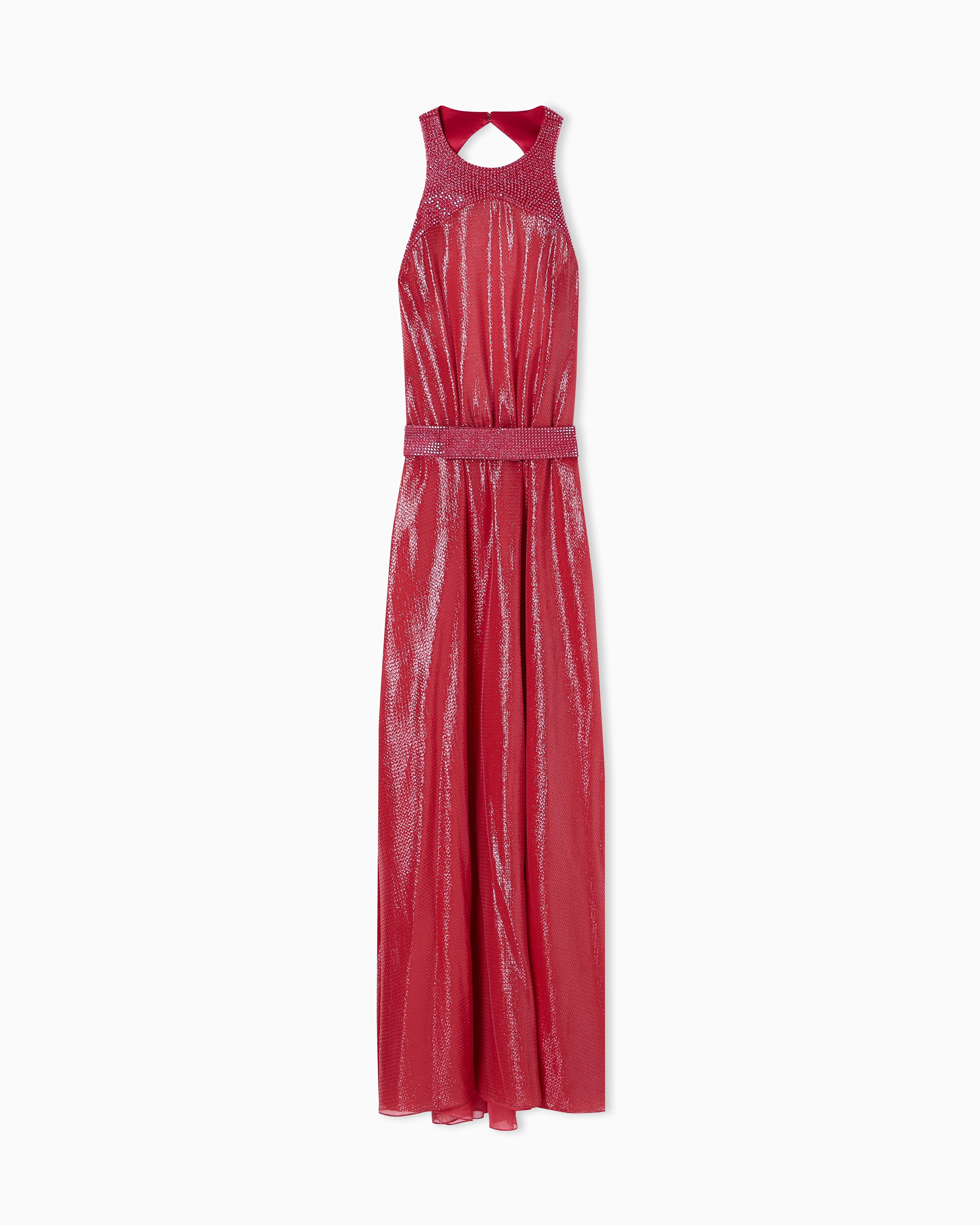 Giorgio Armani Long Dress In A Silk Blend With Rhinestone Details In Red