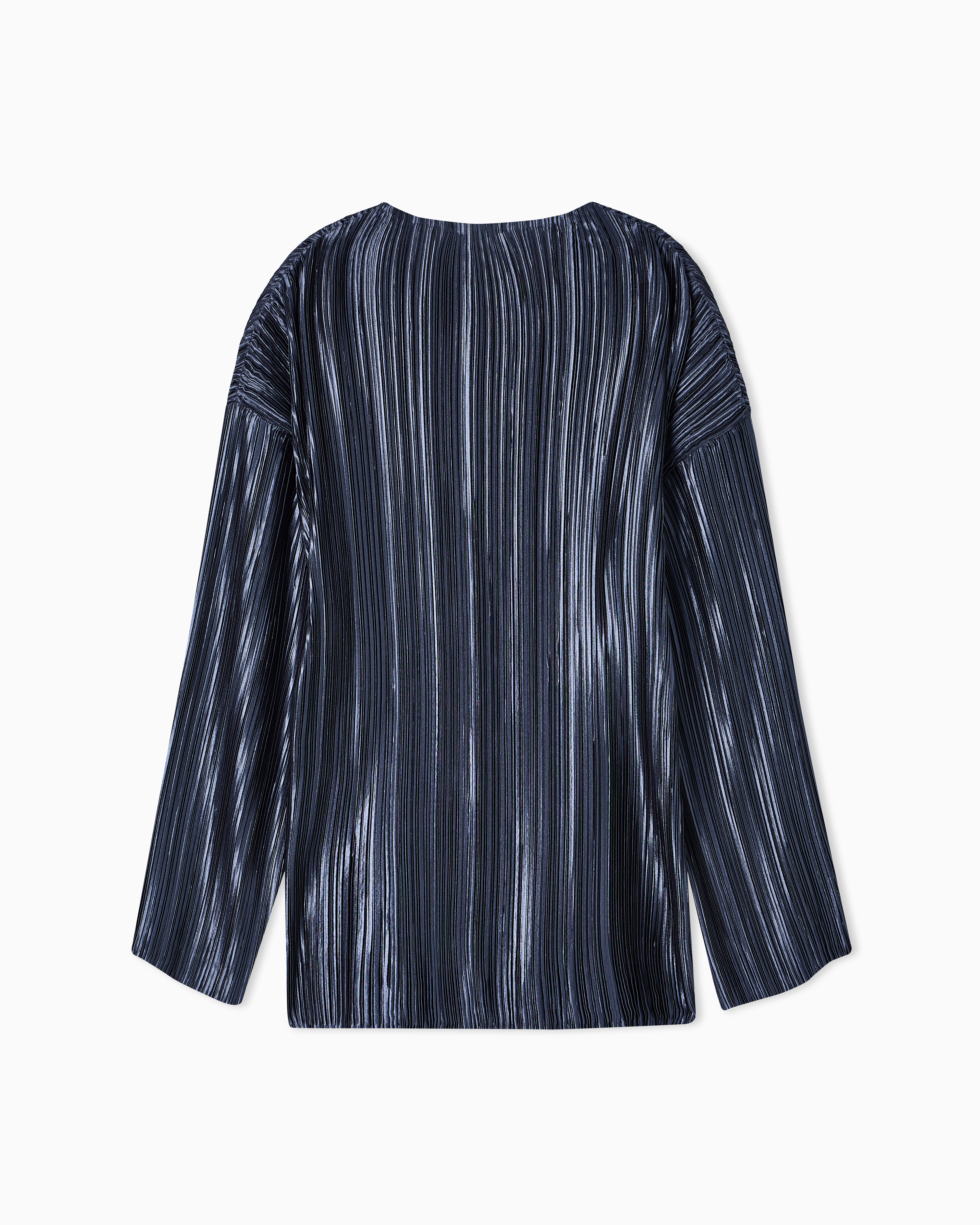 Giorgio Armani Single-breasted Jacket In Pleated Fabric With Rhinestones In Black
