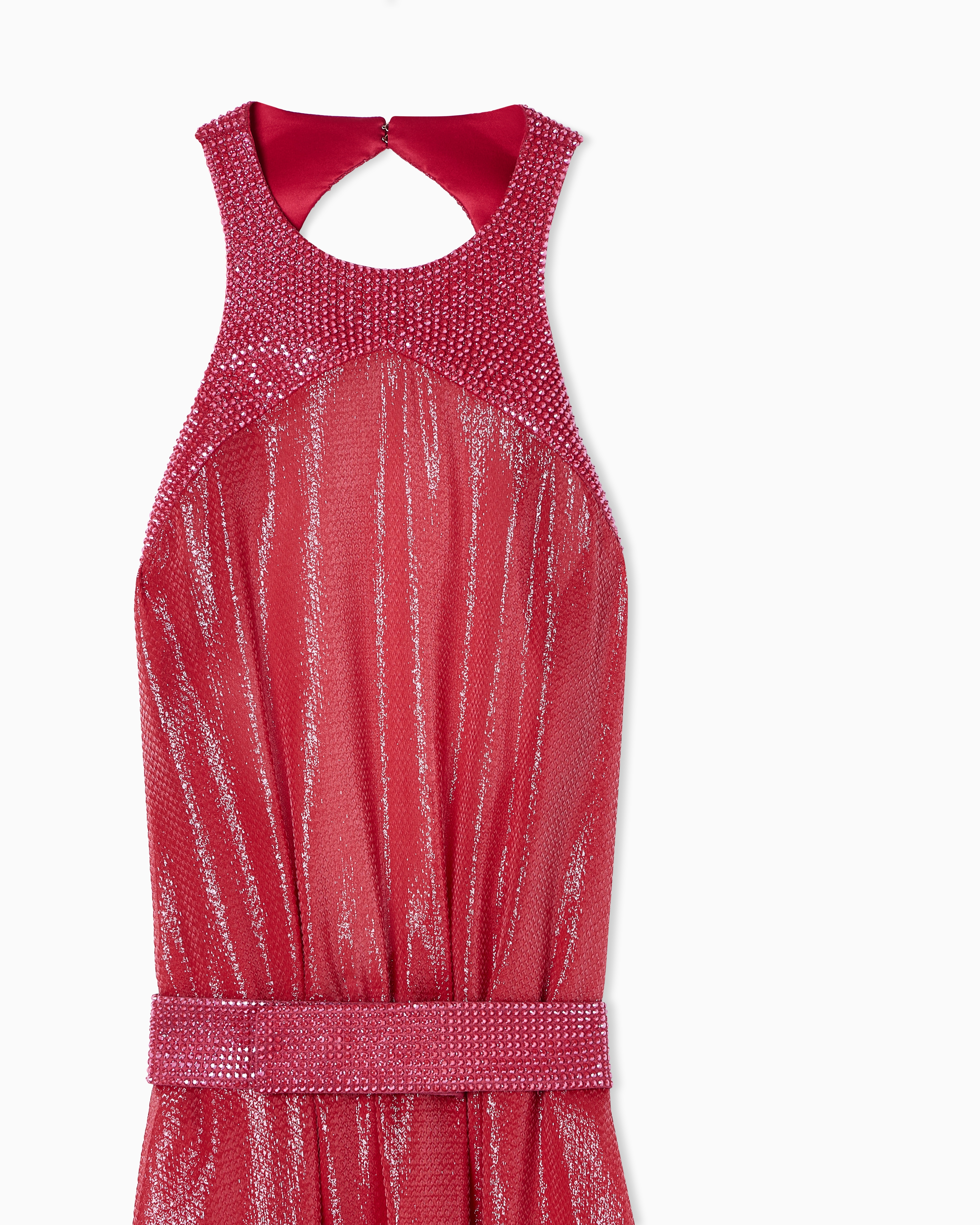 Giorgio Armani Long Dress In A Silk Blend With Rhinestone Details In Red