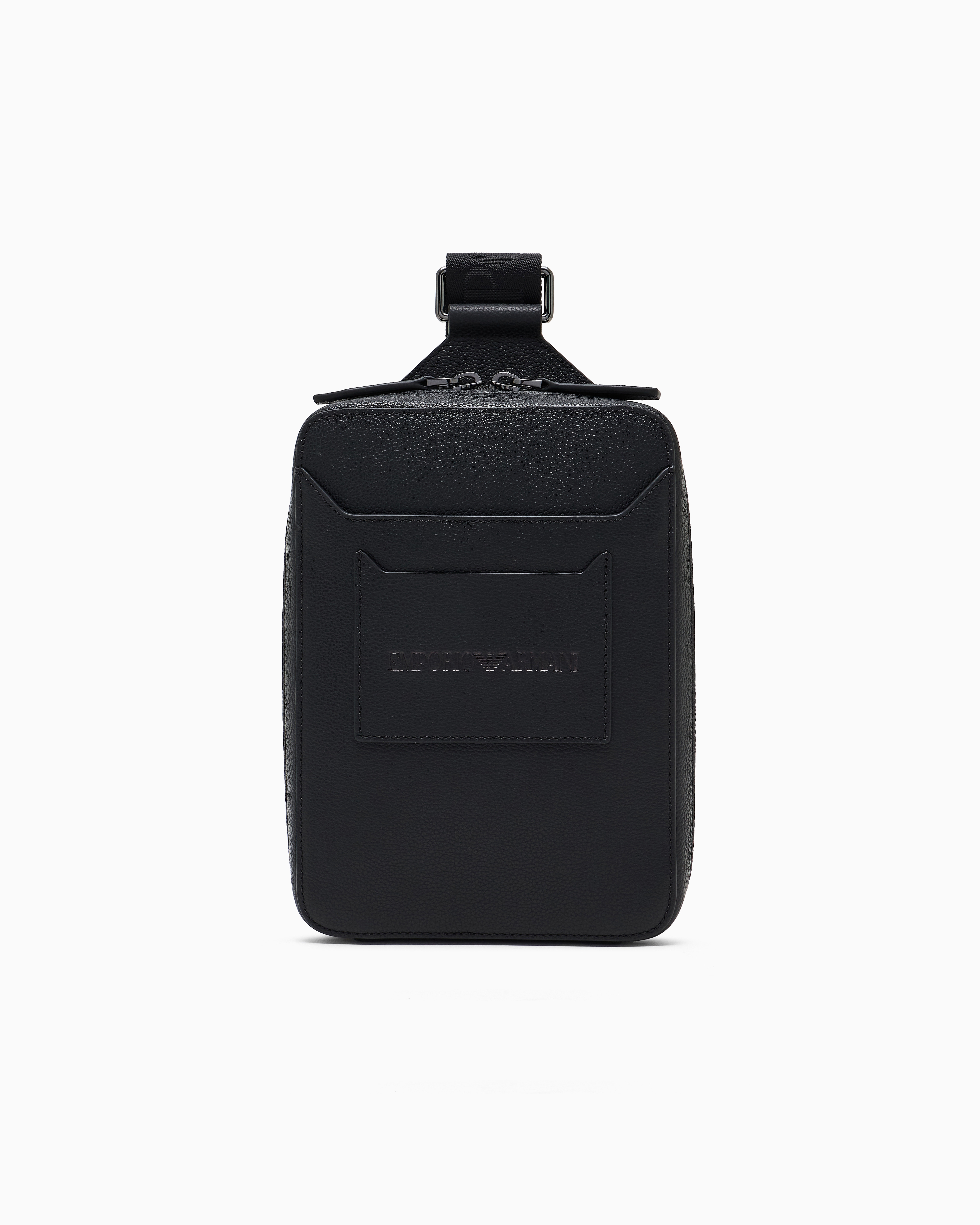 Emporio Armani - Tumbled-leather, one-shoulder mini backpack, Man, Black, Size: TU