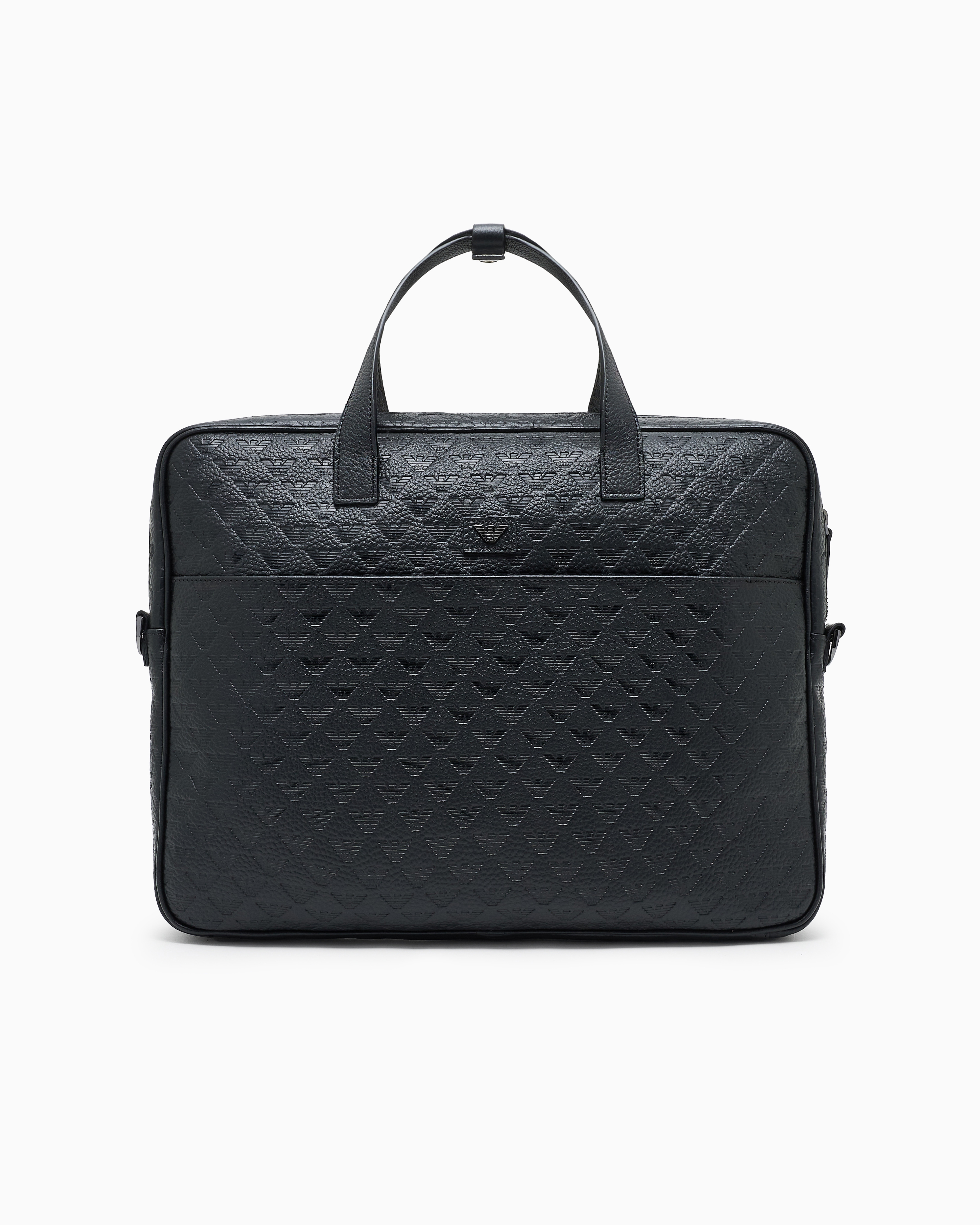 Emporio Armani - Business bag in leather with all-over embossed eagle, Man, Black, Size: TU