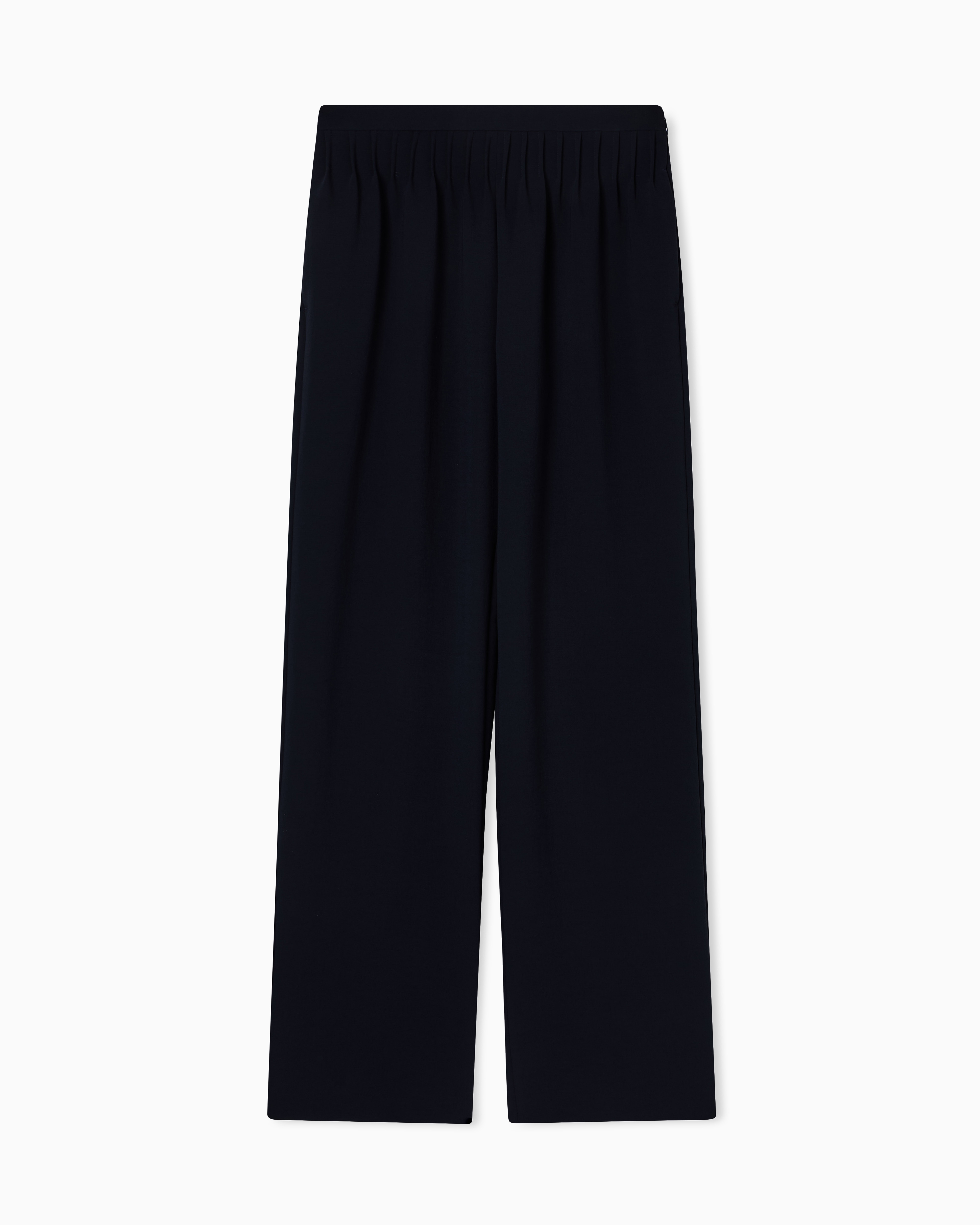 Emporio Armani Navy Blue Icon Trousers With Pleats In Washed Cady Crêpe