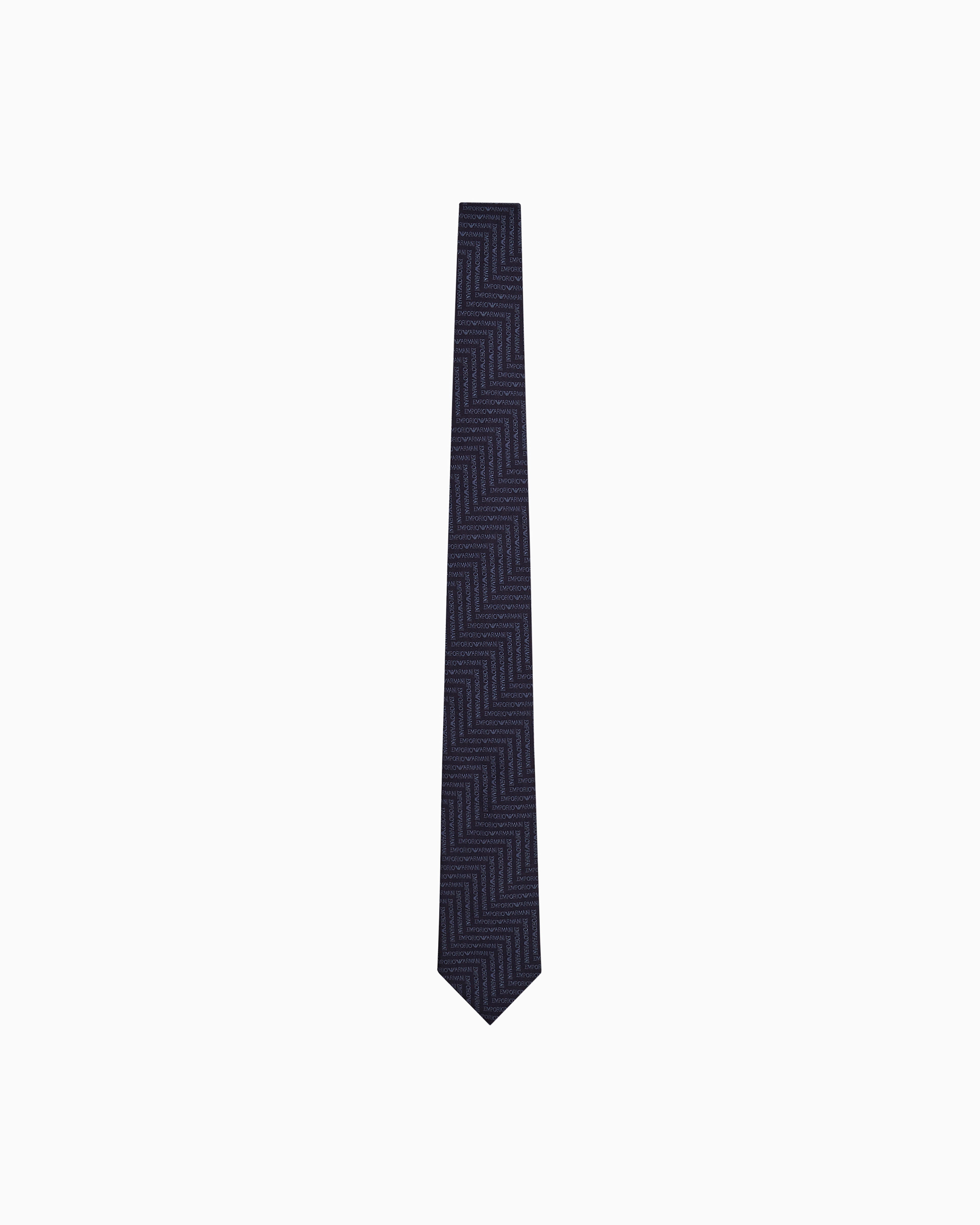 Emporio Armani - Pure silk tie with chevron-motif jacquard lettering, Man, Blue, Size: TU