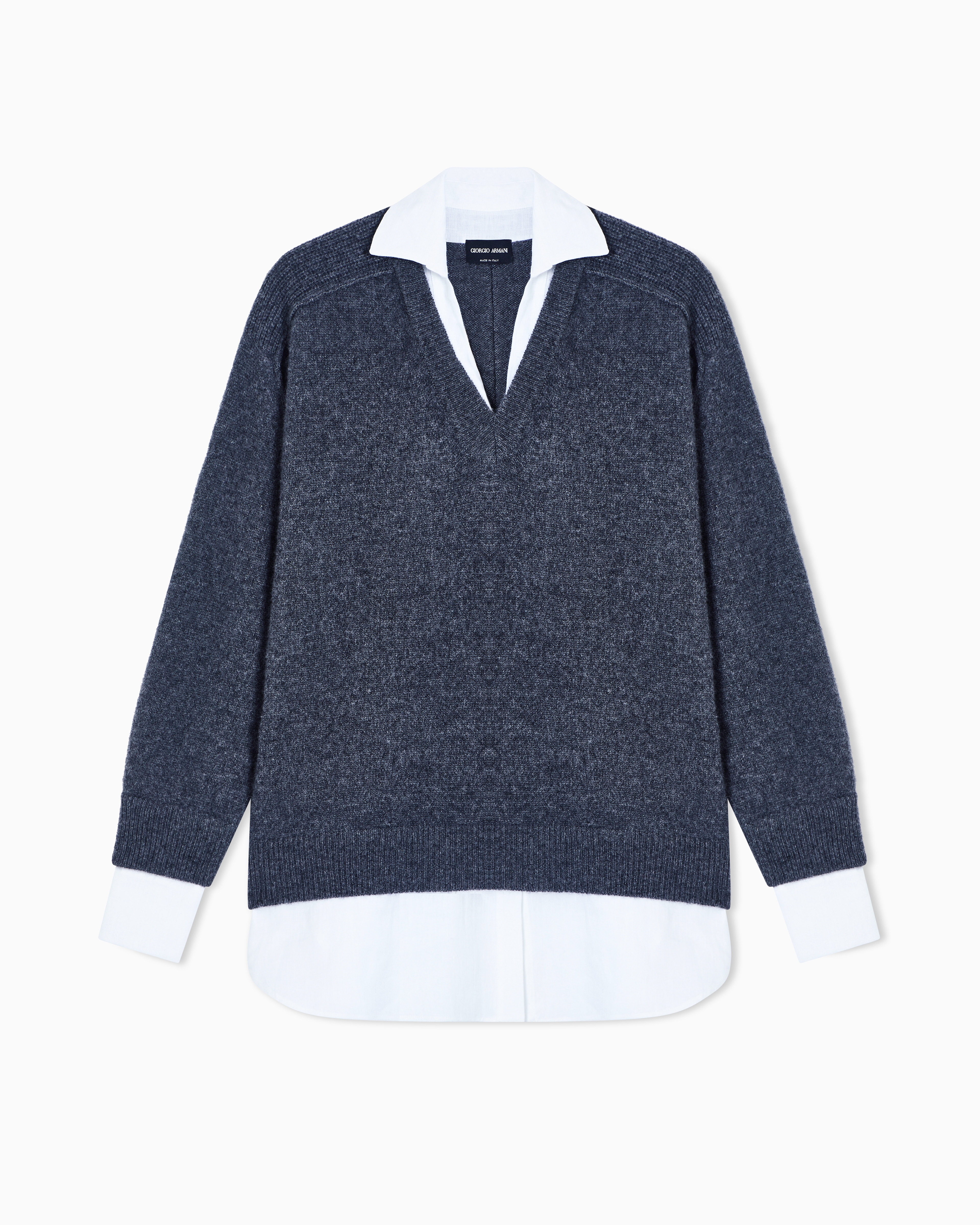Giorgio Armani Cashmere Jumper With Shirt Details In Gray