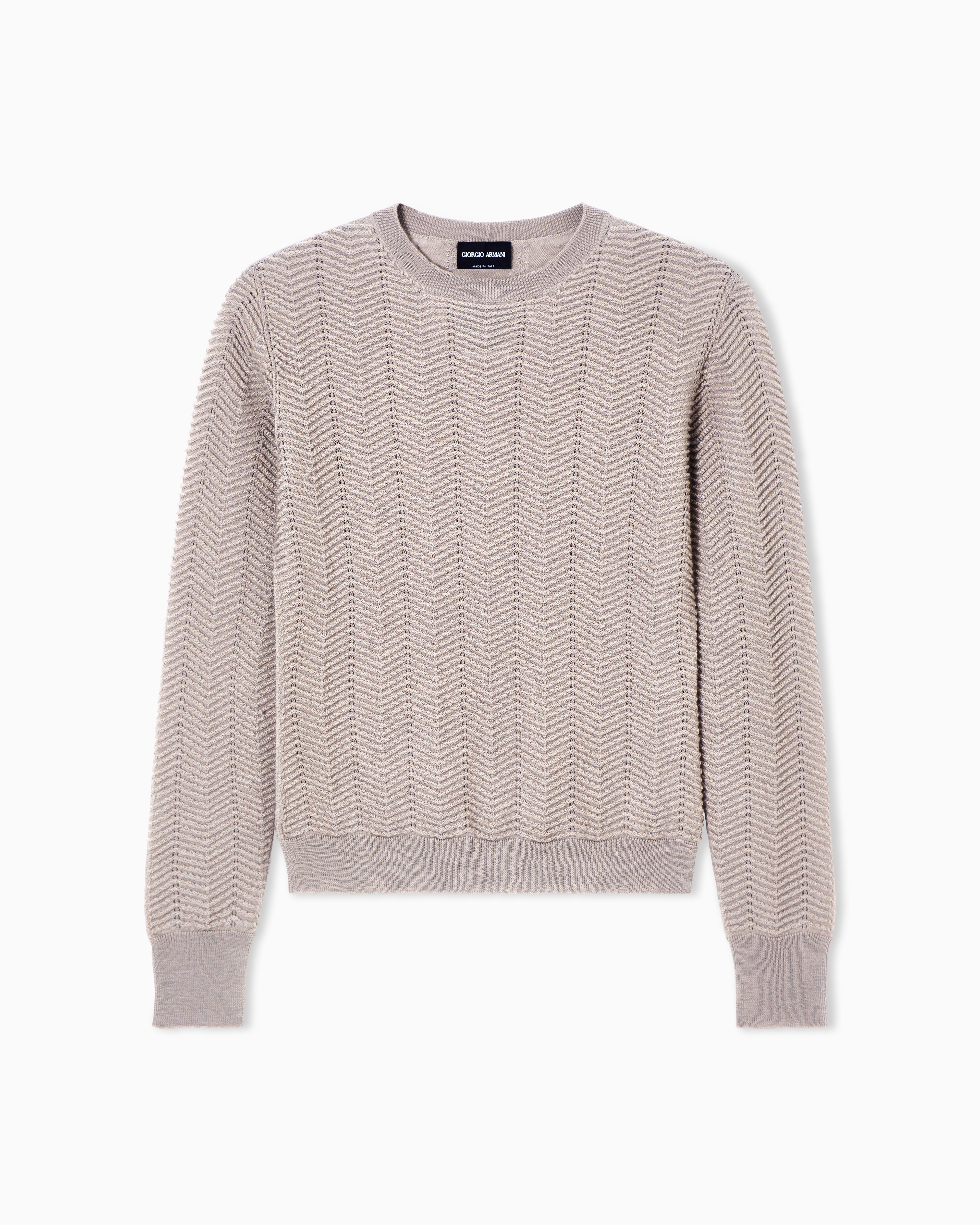 Giorgio Armani Beige Crew-Neck Jumper In Cashmere And Silk Chevron
