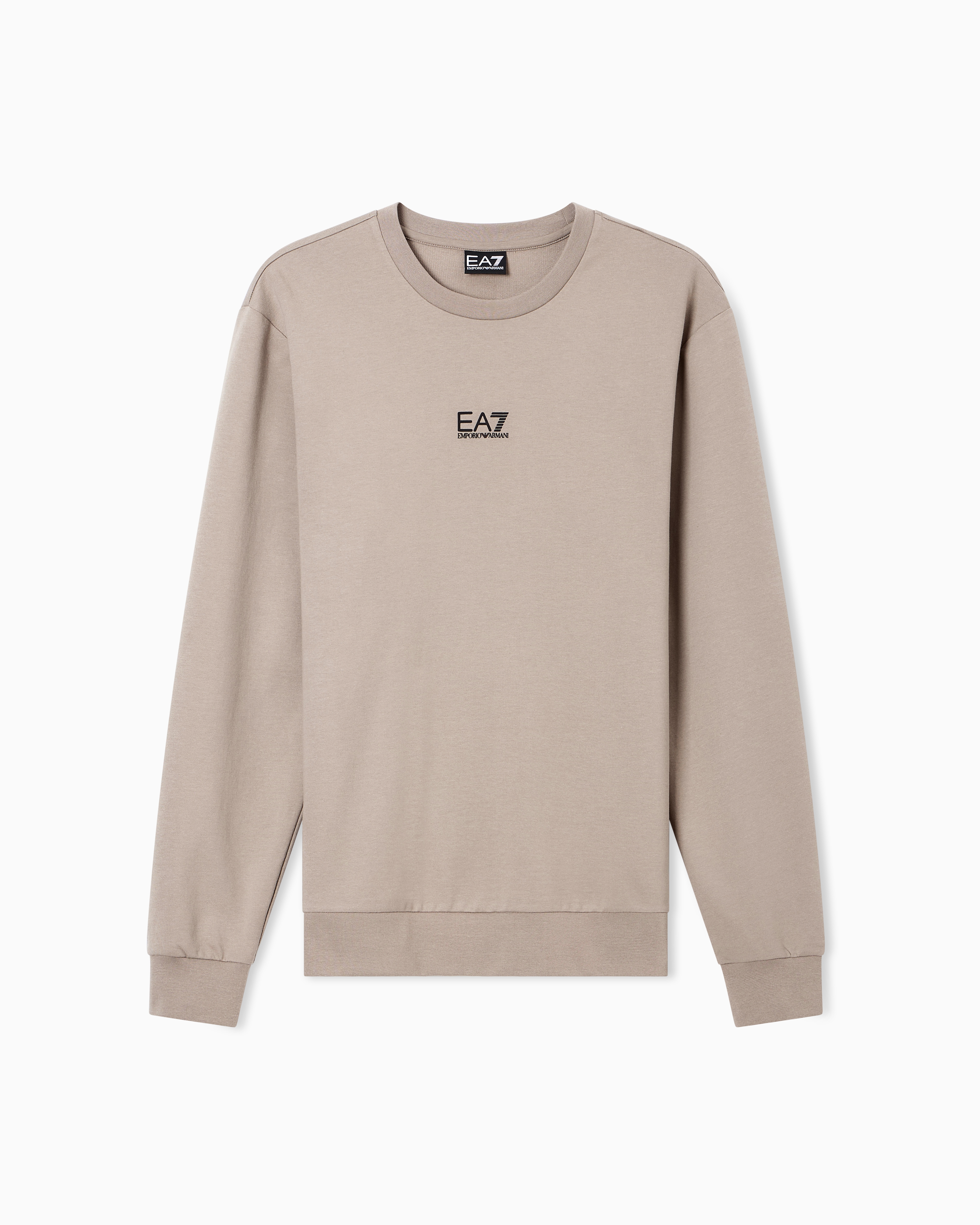 Ea7 Beige Core Identity Cotton Crew-Neck Sweatshirt