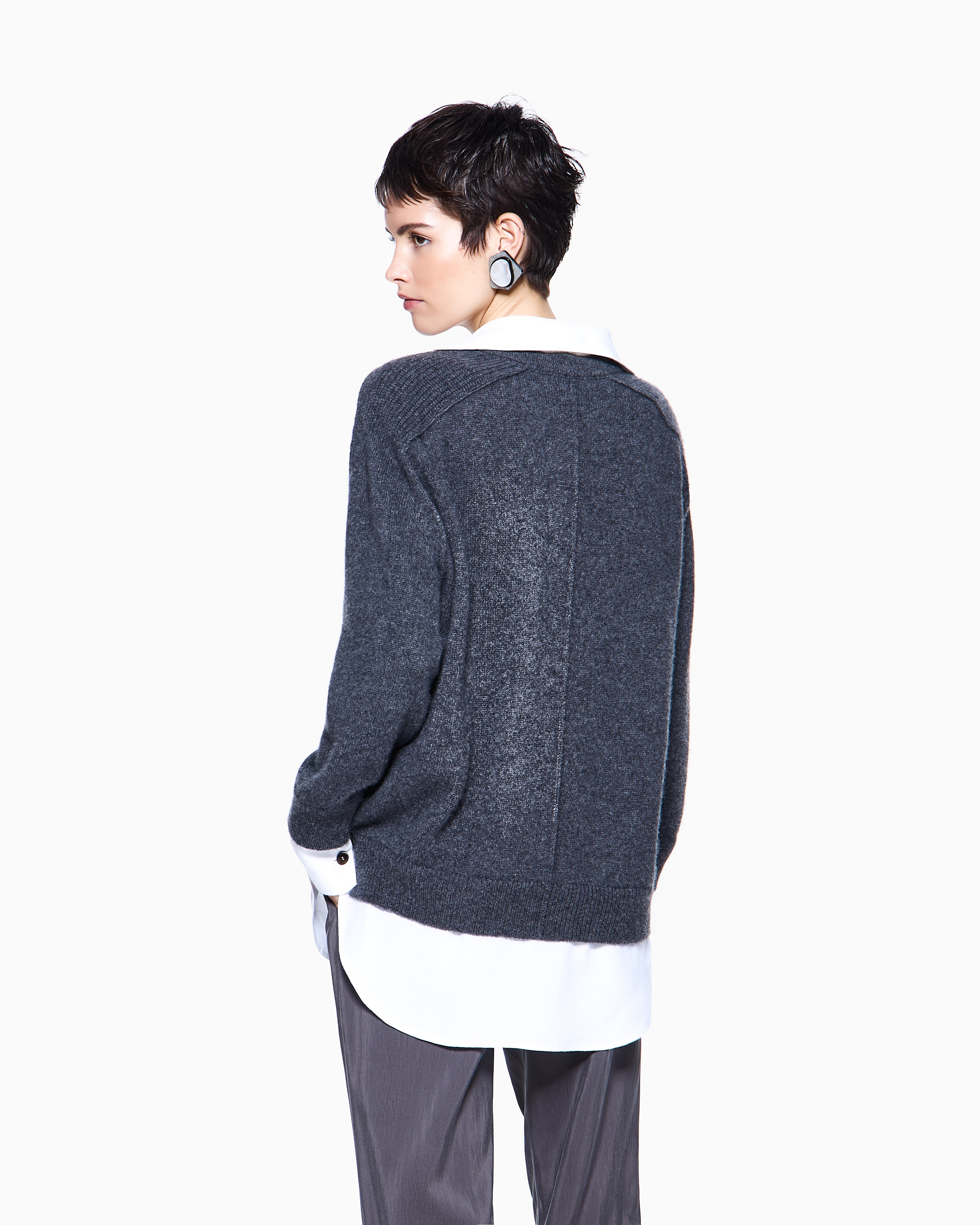 Giorgio Armani Cashmere Jumper With Shirt Details In Gray