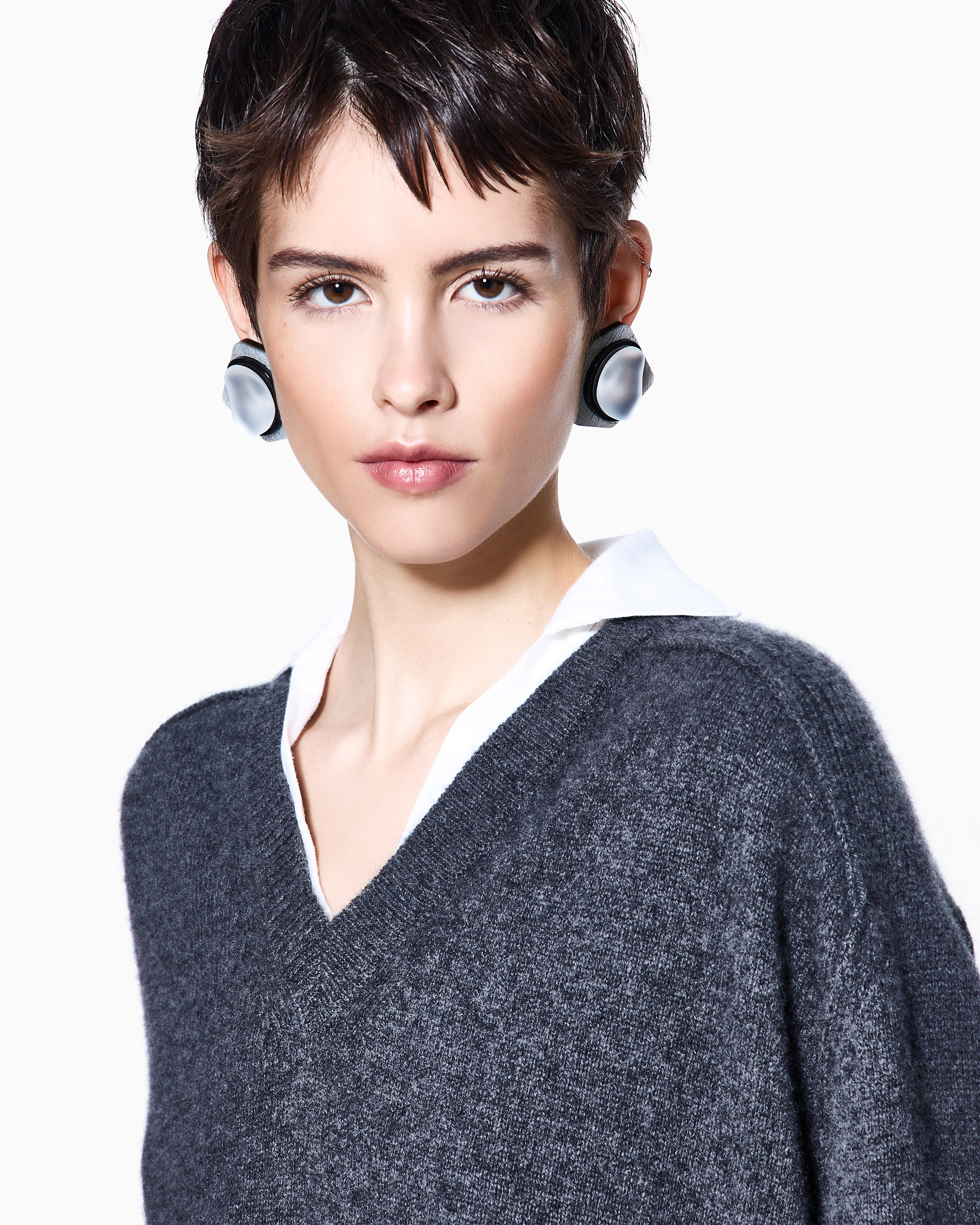 Giorgio Armani Cashmere Jumper With Shirt Details In Gray