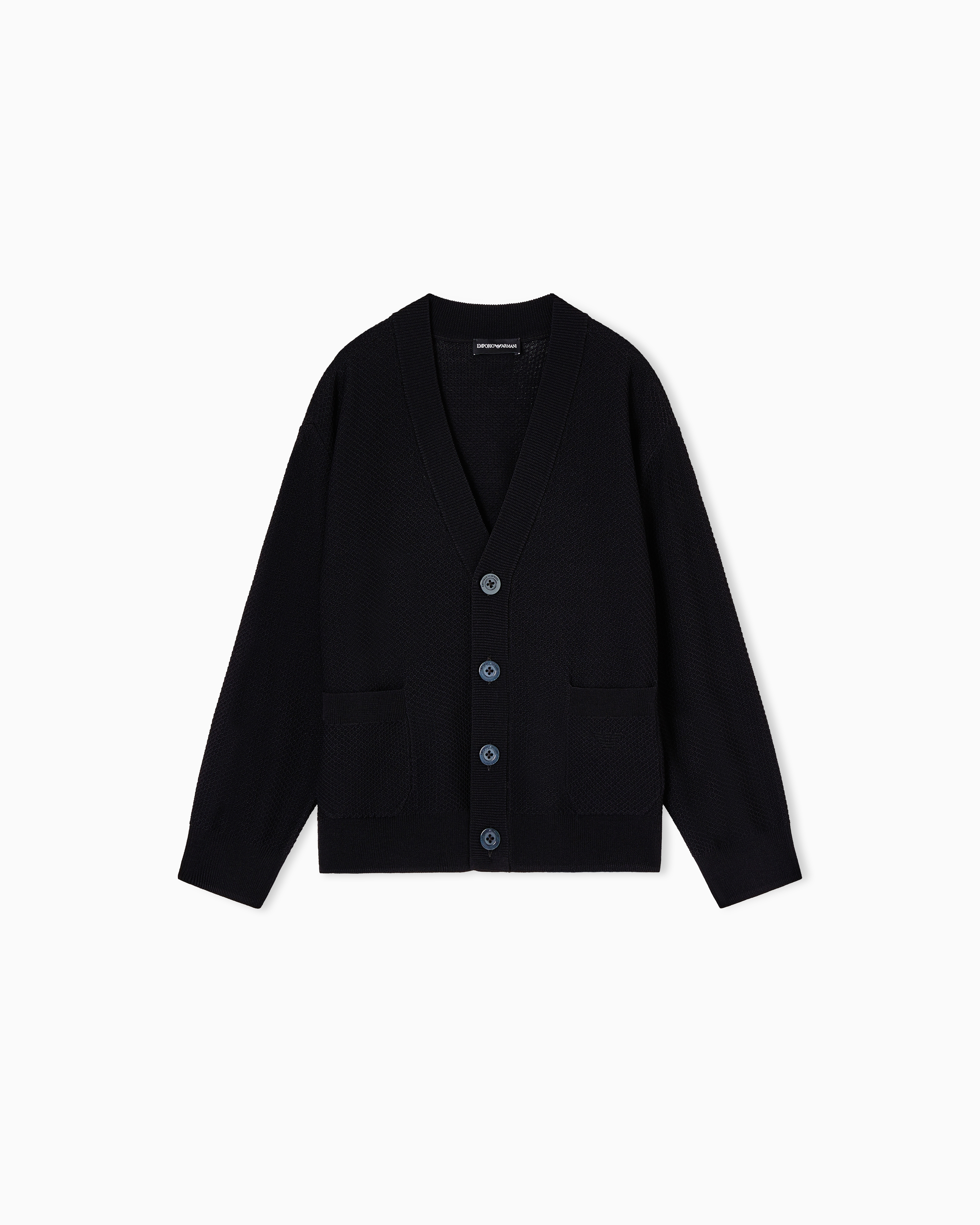 Emporio Armani Navy Blue Asv Special Occasion Micro-Jacquard Cardigan