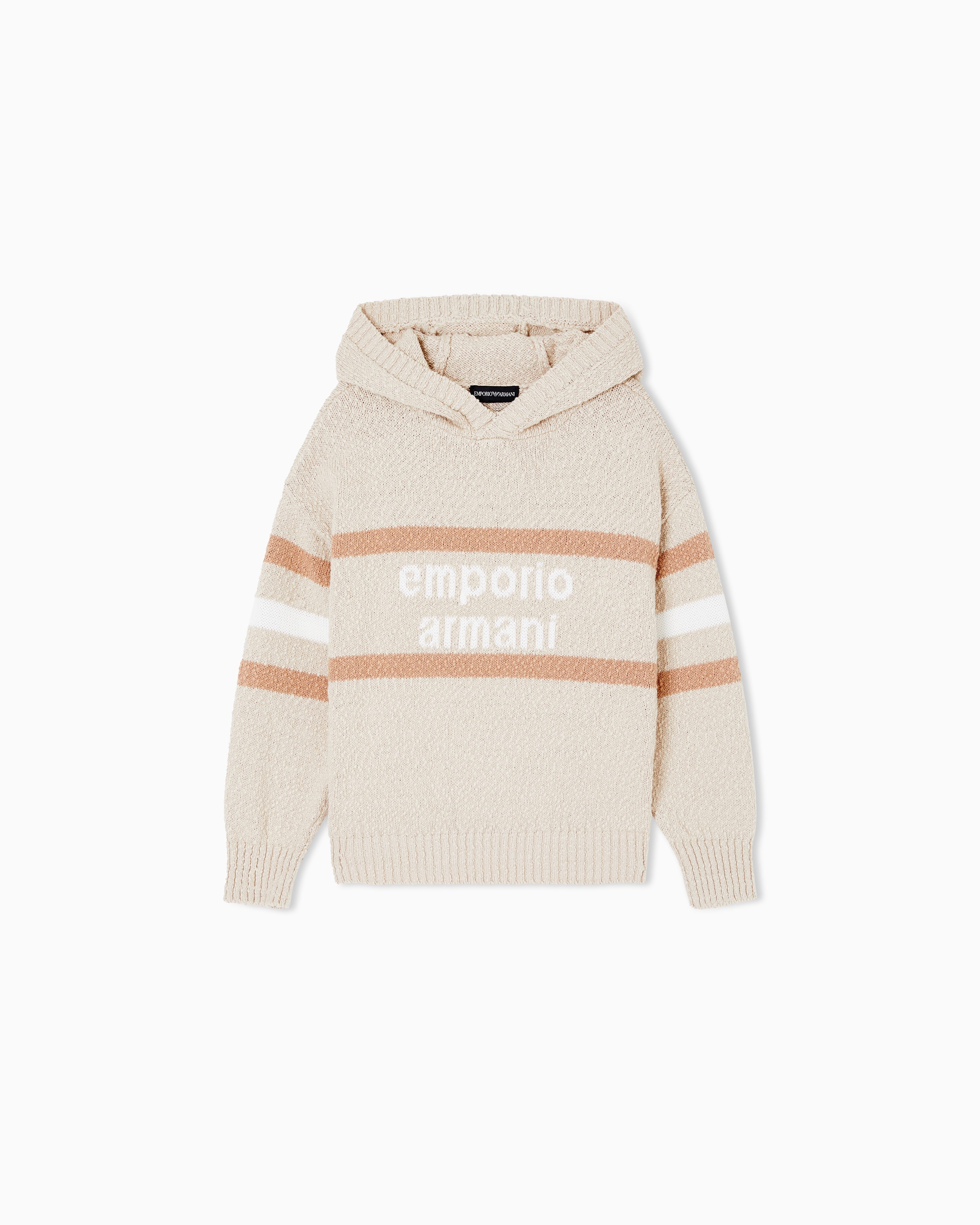 Emporio Armani Beige Hooded Jumper With Jacquard Logo