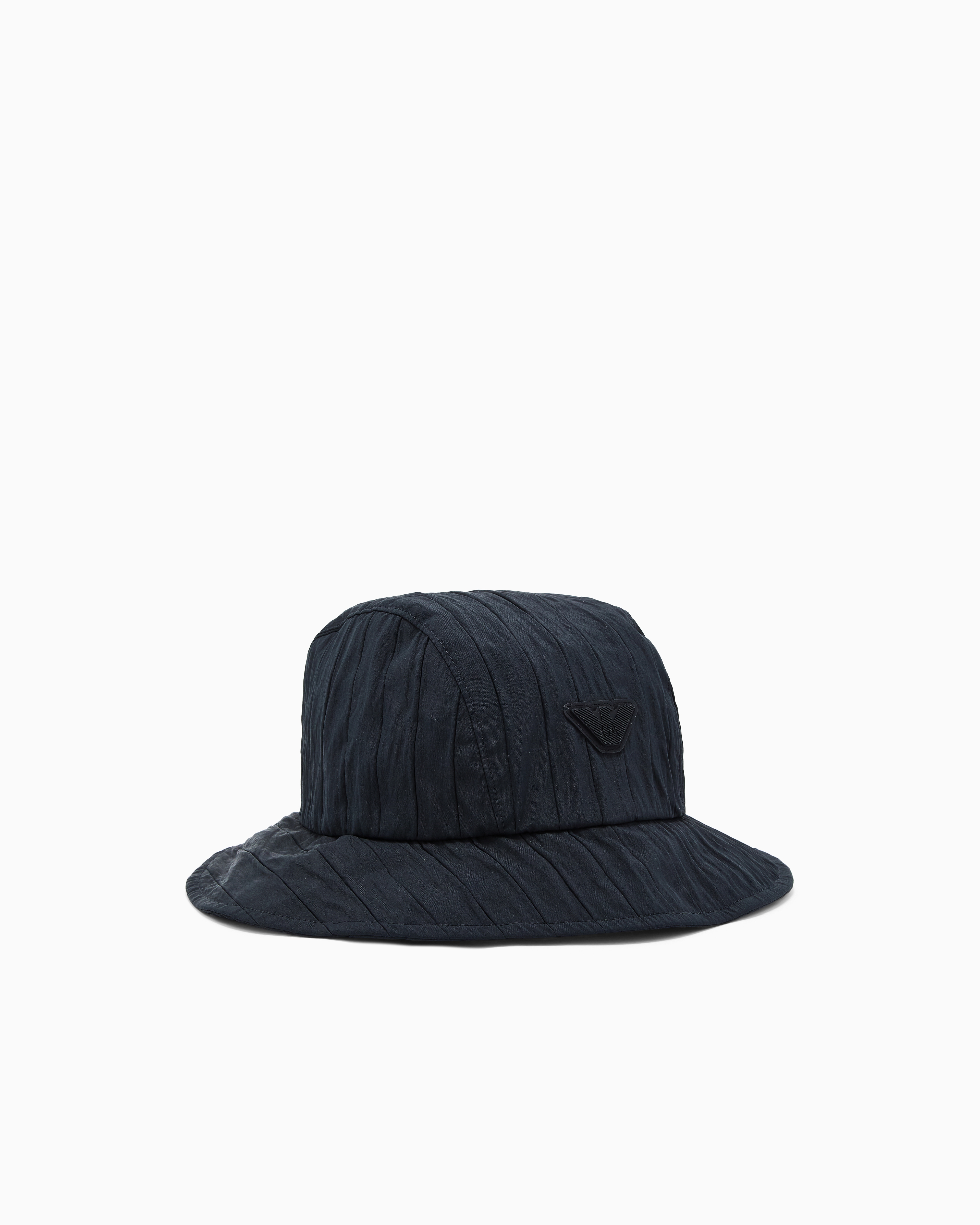 Emporio Armani Navy Blue Striped Bonded-Nylon Cloche Hat