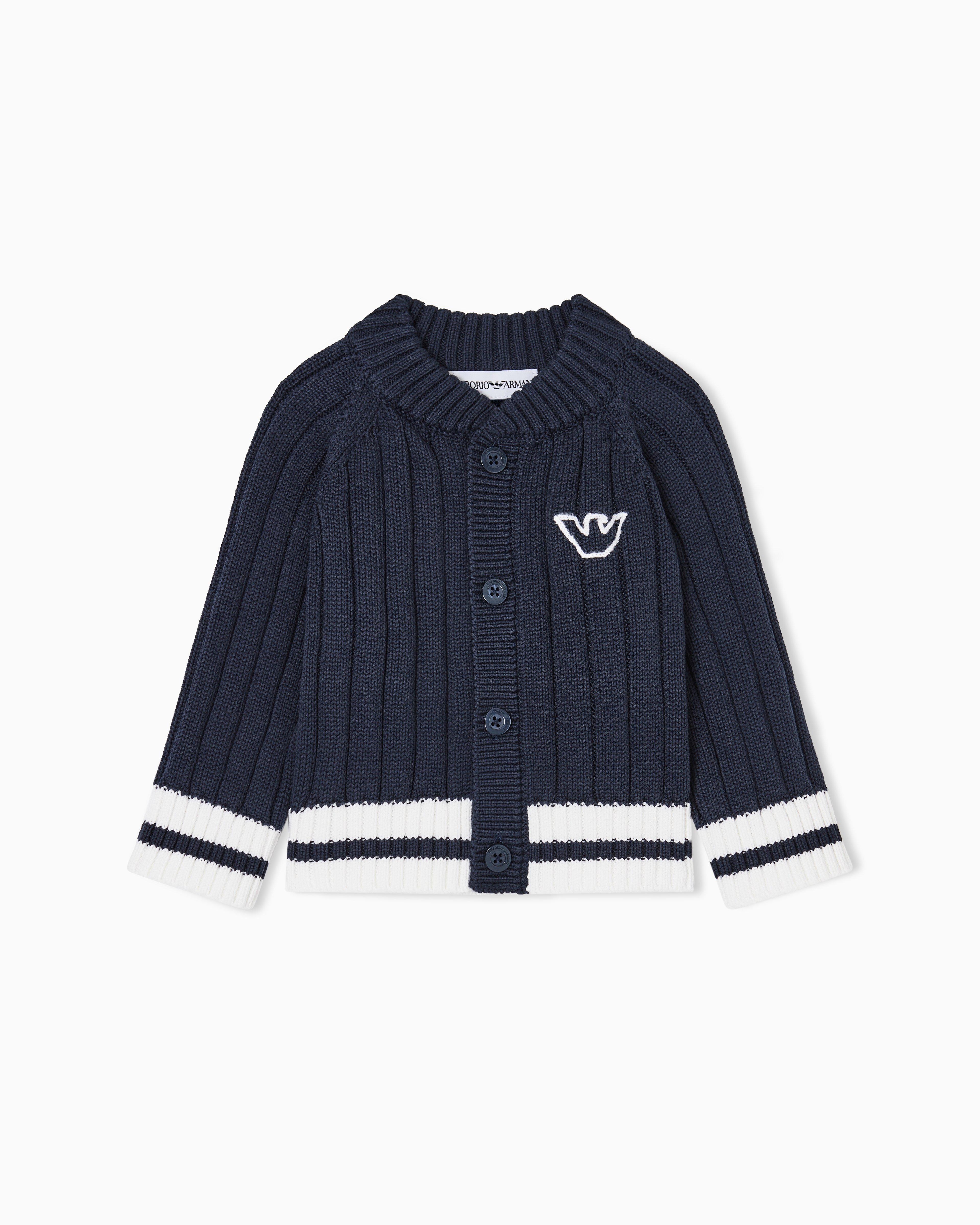 Emporio Armani Blue Ribbed Knit Cardigan