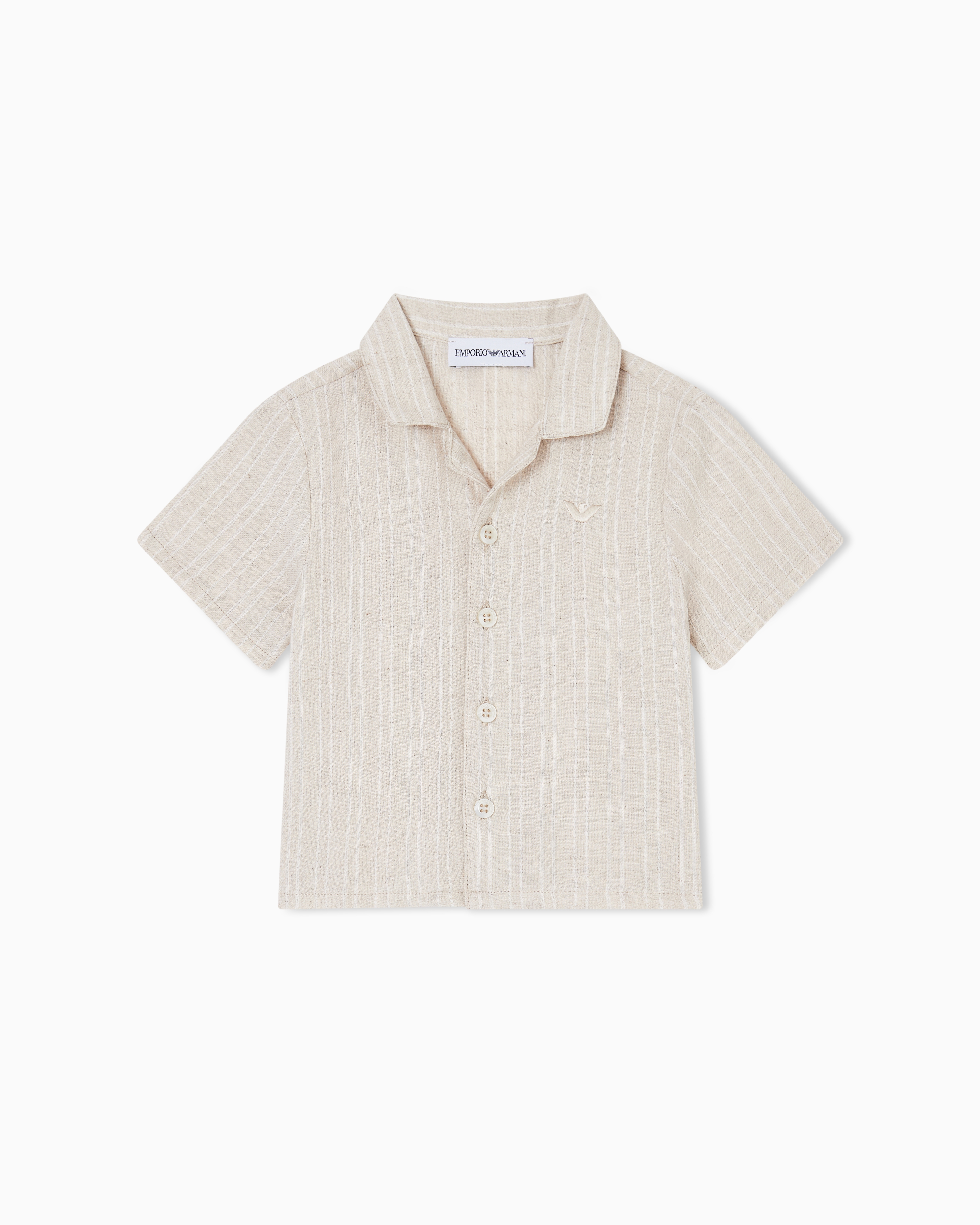 Emporio Armani Beige Striped Linen-Blend Jacquard Shirt