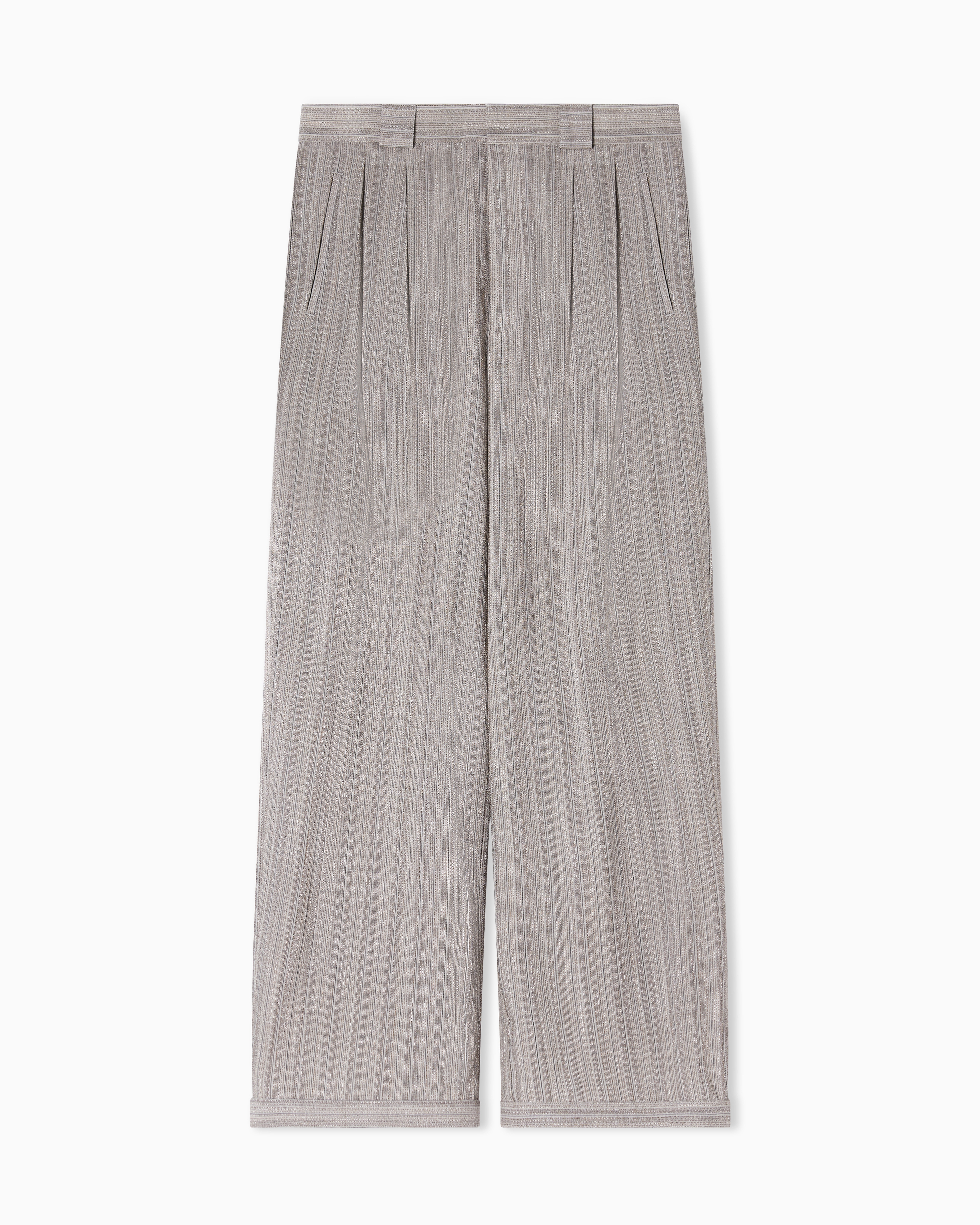 Emporio Armani Beige Multi-Striped 3D Effect Jaspé Jacquard Trousers