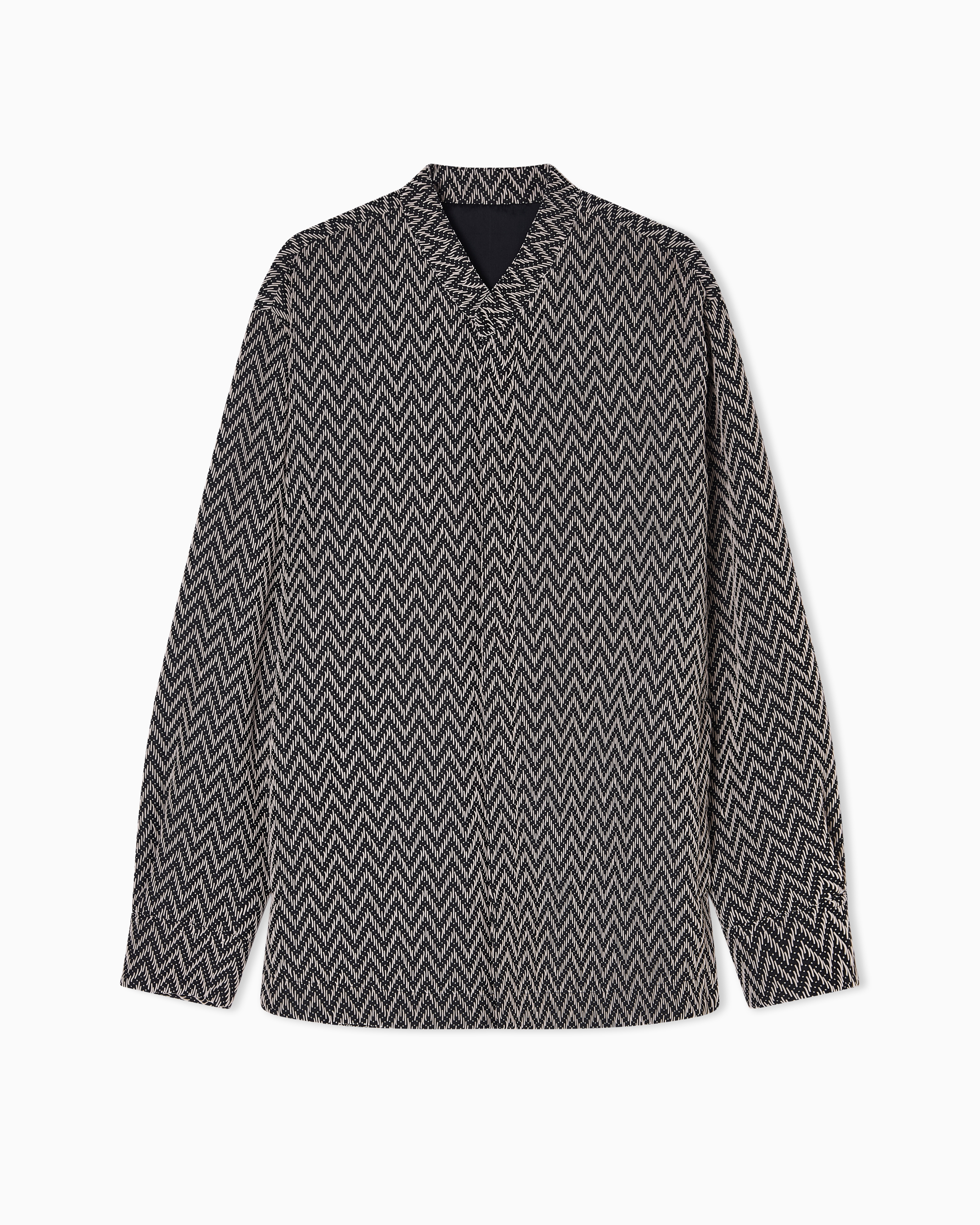 Emporio Armani Black Icon Shirt Jacket In Chevron Jacquard